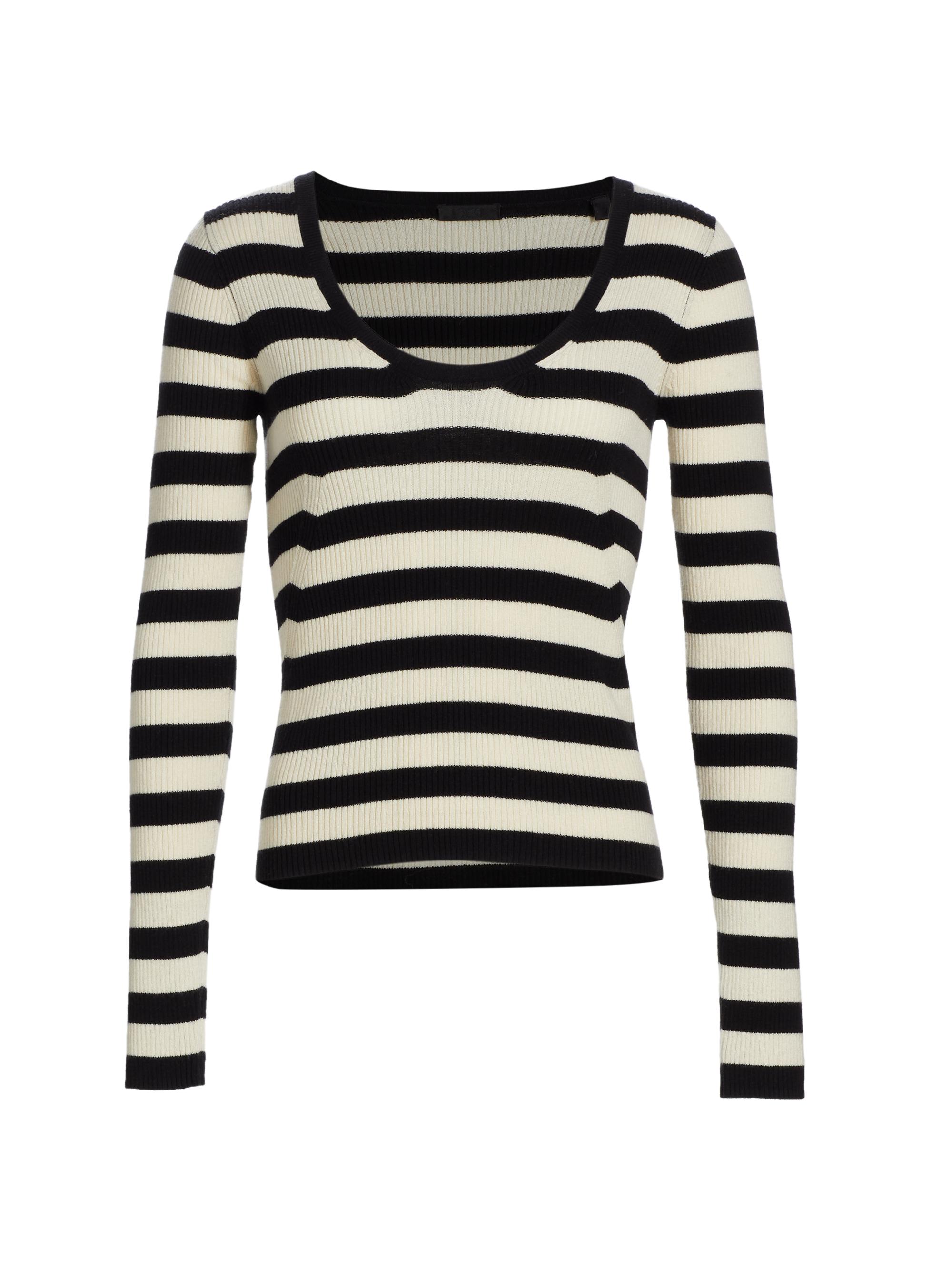 ATM Anthony Thomas Melillo Women's Striped Wool U-Neck Sweater - Black Chalk