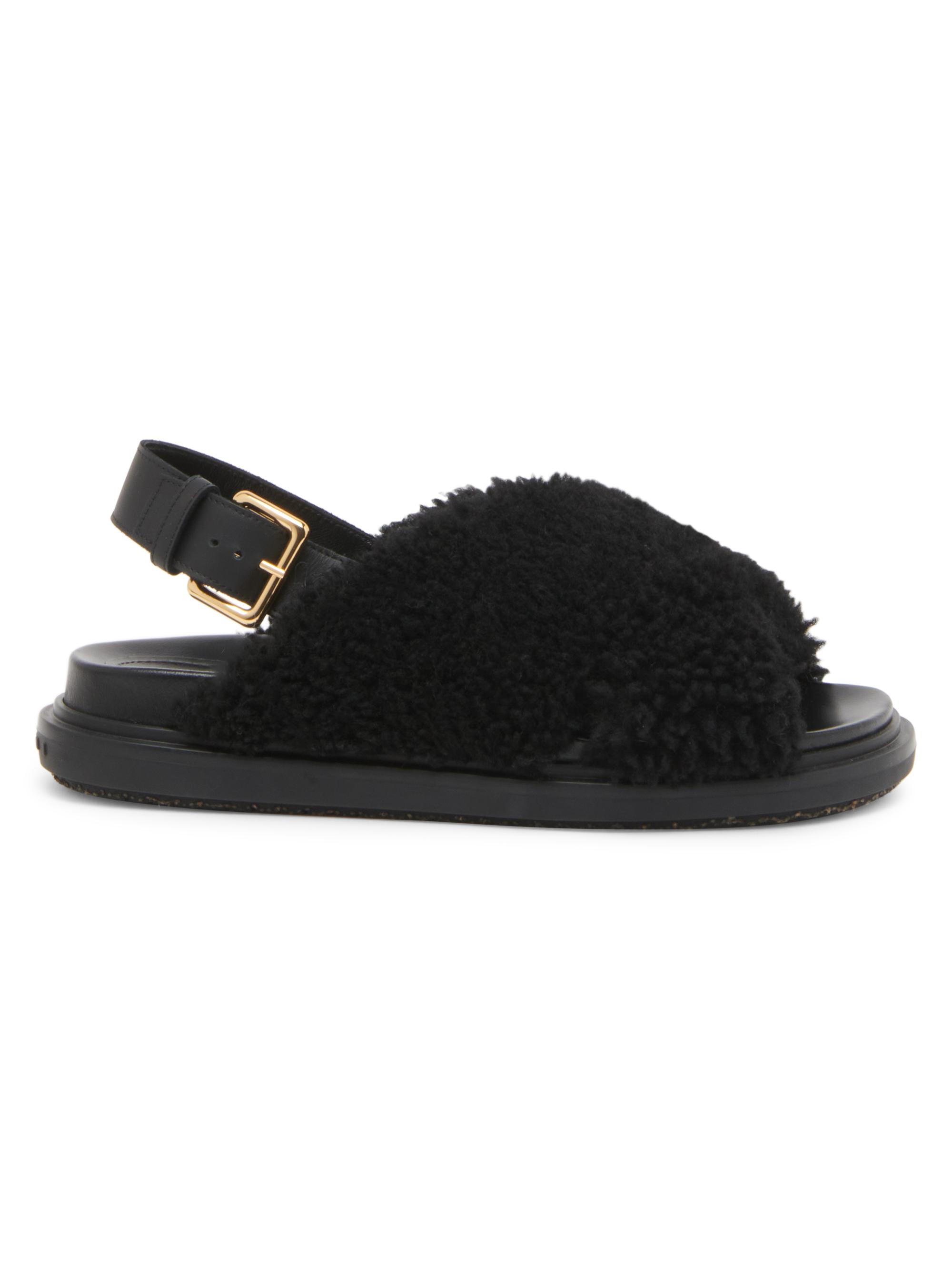 Marni Women's Fussbett Incrocio Shearling Sandals - Black