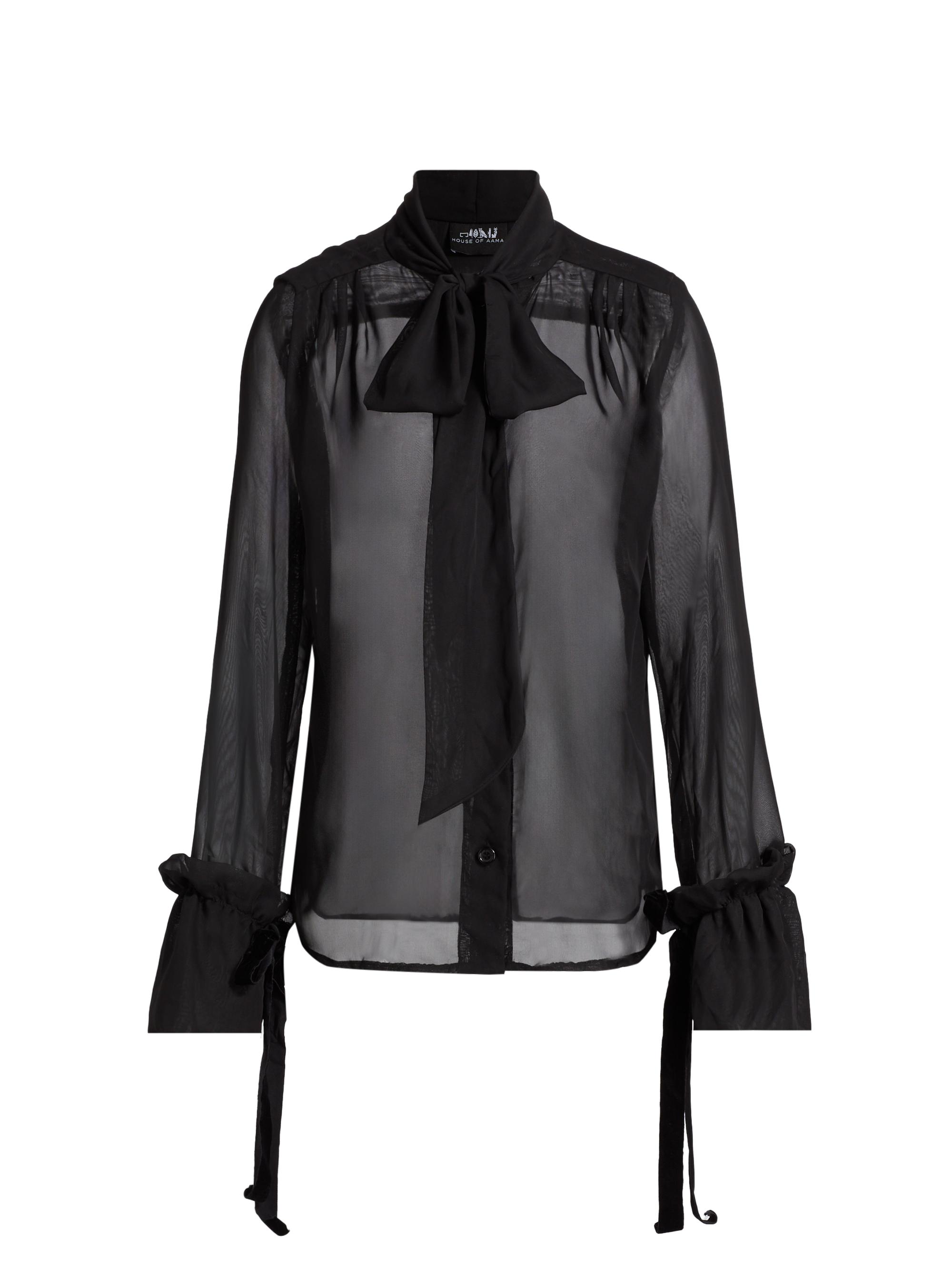 House of Aama Women's Sun Records Sheer Chiffon Necktie Shirt - Black