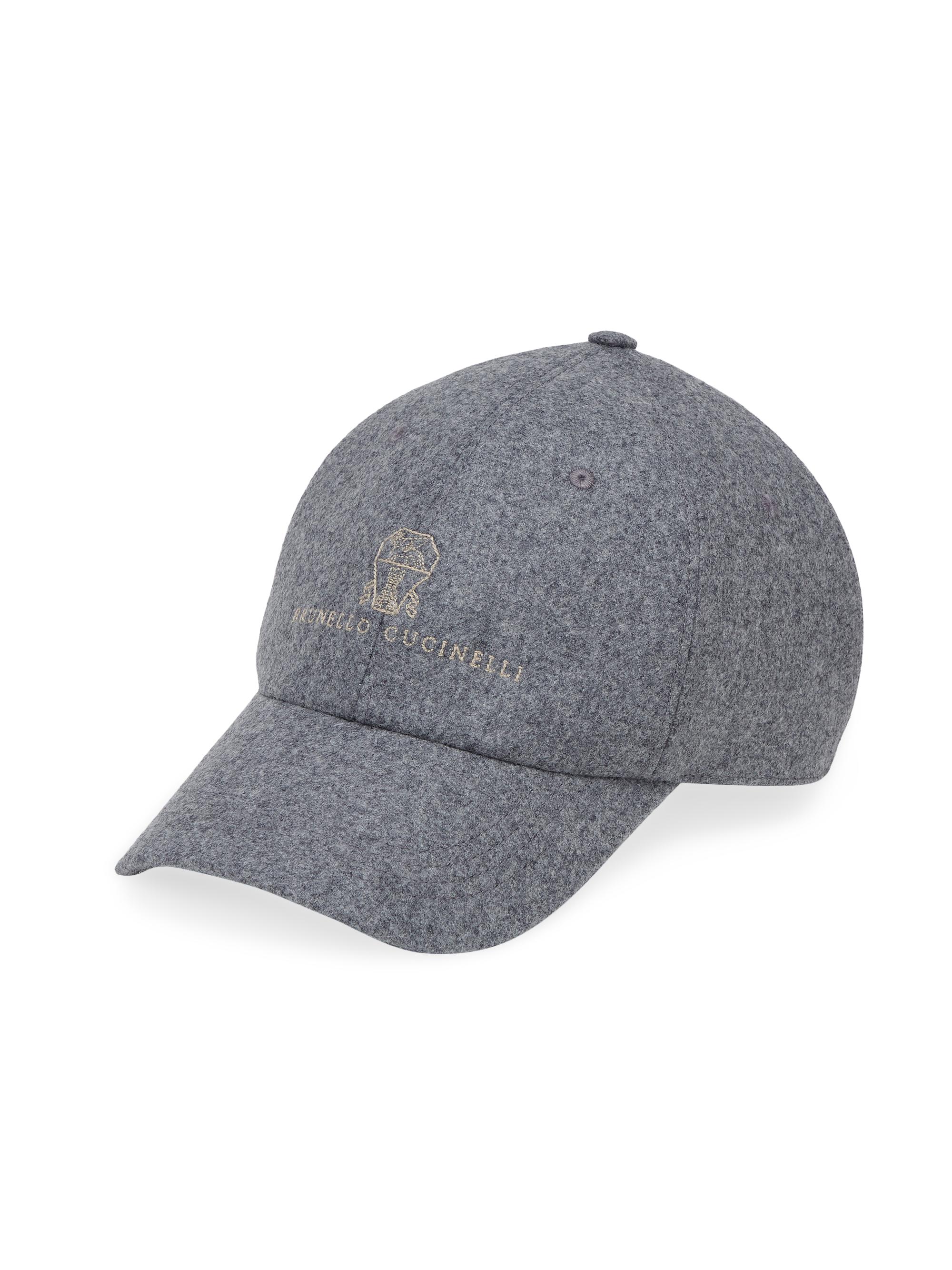 Brunello Cucinelli Men's Virgin Wool Flannel Baseball Cap with Embroidery Grey