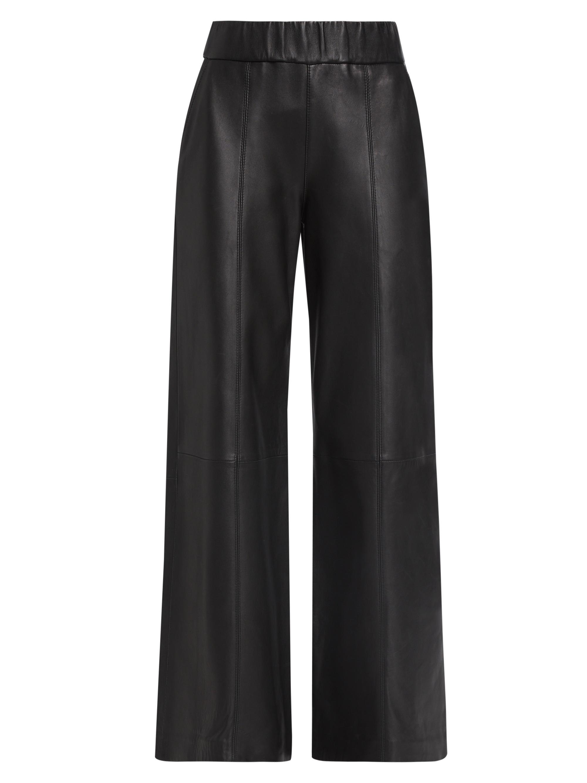 SPRWMN Women's Leather Wide-Leg Trousers - Black