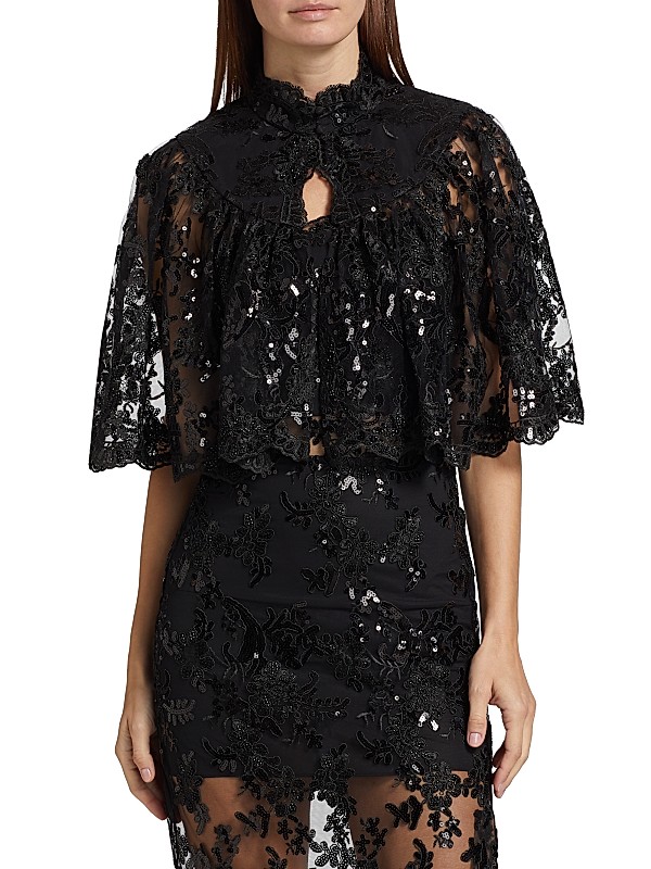 Shop Alice + Olivia Aurelia Embellished Lace Mini Capelet Shop Alice + Olivia Aurelia Embellished Lace Mini Capelet