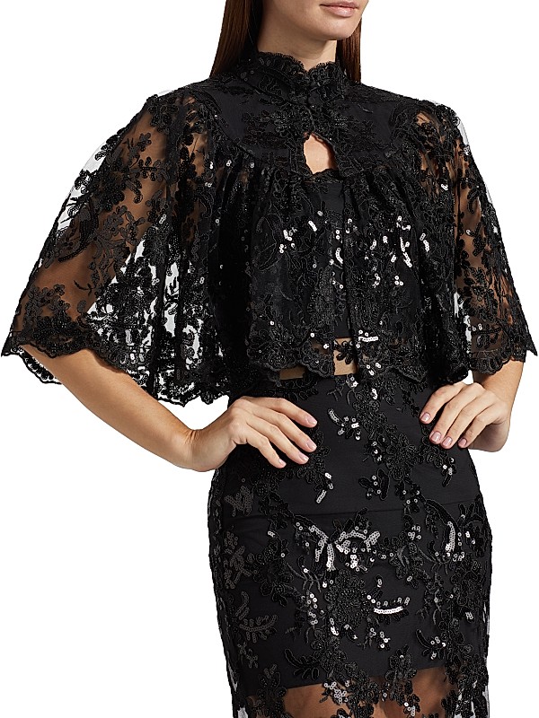 Shop Alice + Olivia Aurelia Embellished Lace Mini Capelet Shop Alice + Olivia Aurelia Embellished Lace Mini Capelet