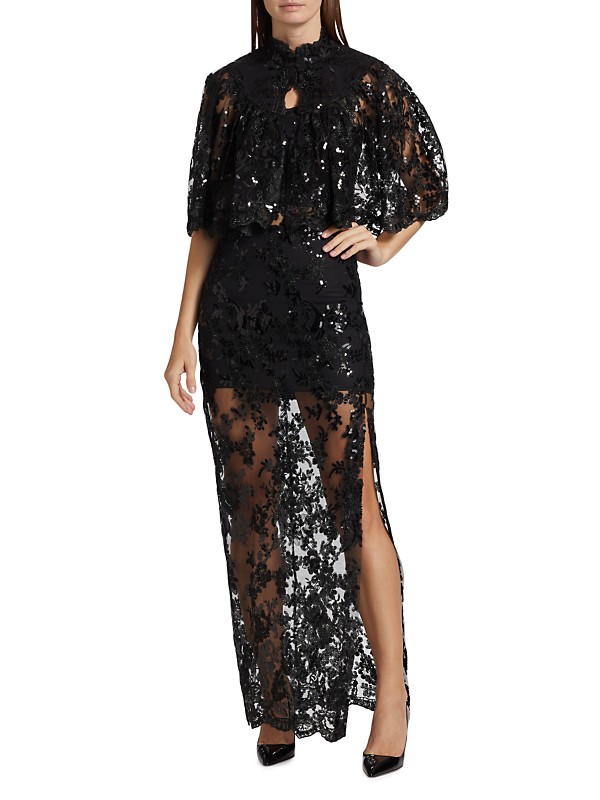 Shop Alice + Olivia Aurelia Embellished Lace Mini Capelet Shop Alice + Olivia Aurelia Embellished Lace Mini Capelet