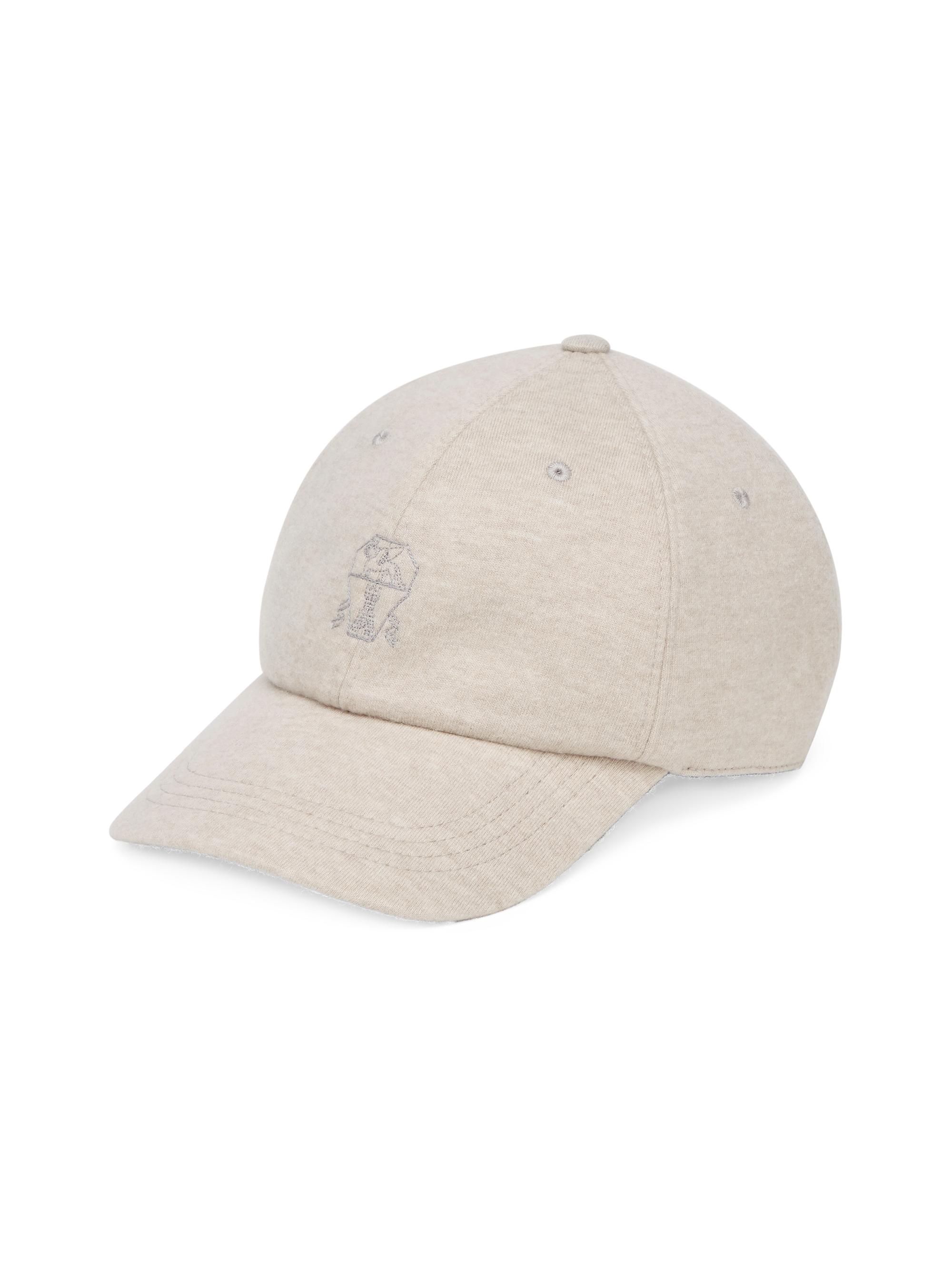 Brunello Cucinelli Men's Cashmere Jersey Baseball Cap with Embroidered Logo - Sand