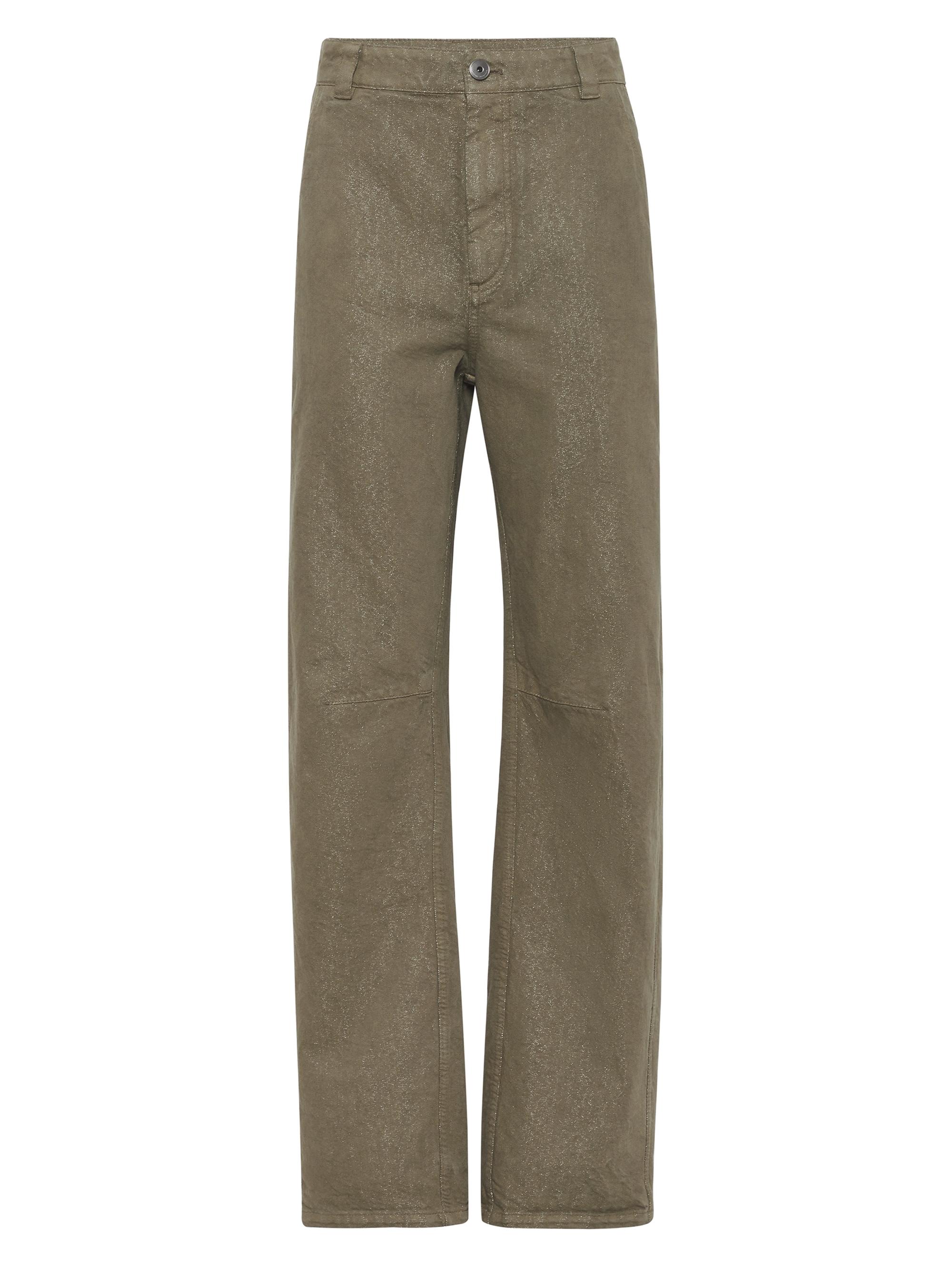 Brunello Cucinelli Women's Dyed Sparkling Denim Soft Curved Trousers - Khaki