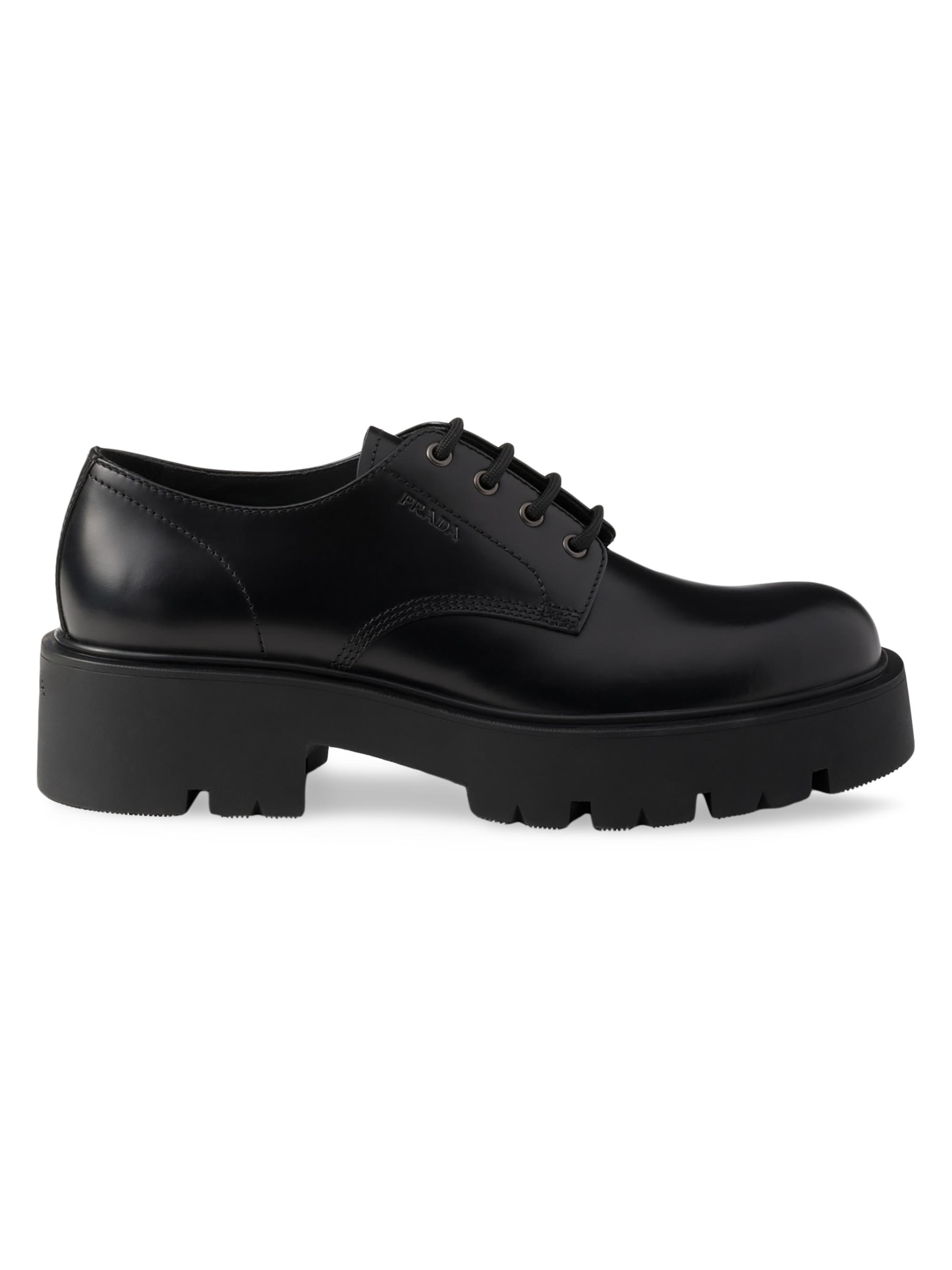 Prada Men's Brushed Leather Derby Shoes - Black