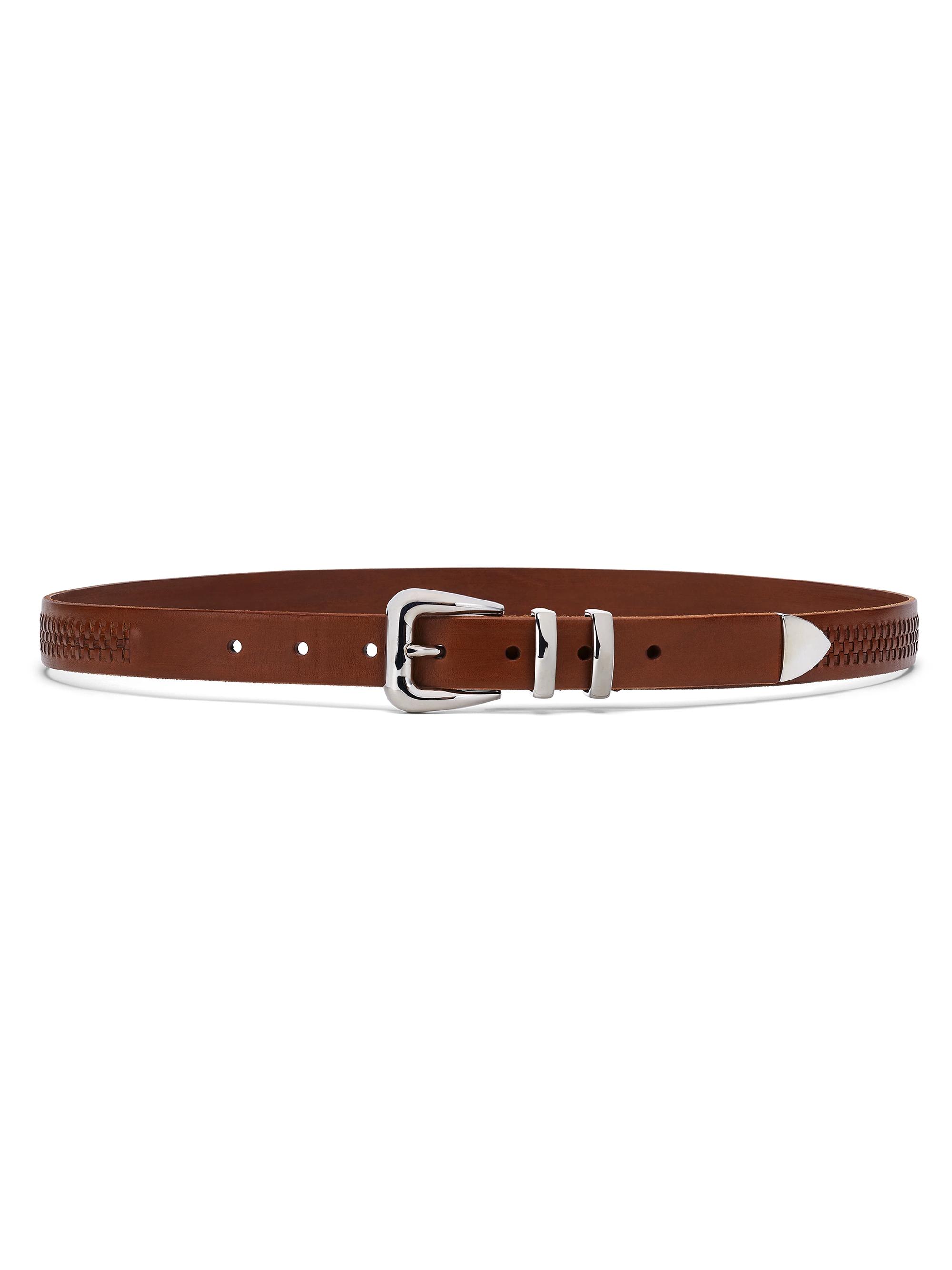 Brunello Cucinelli Men's Calfskin Belt with Braided Decoration - Tobacco