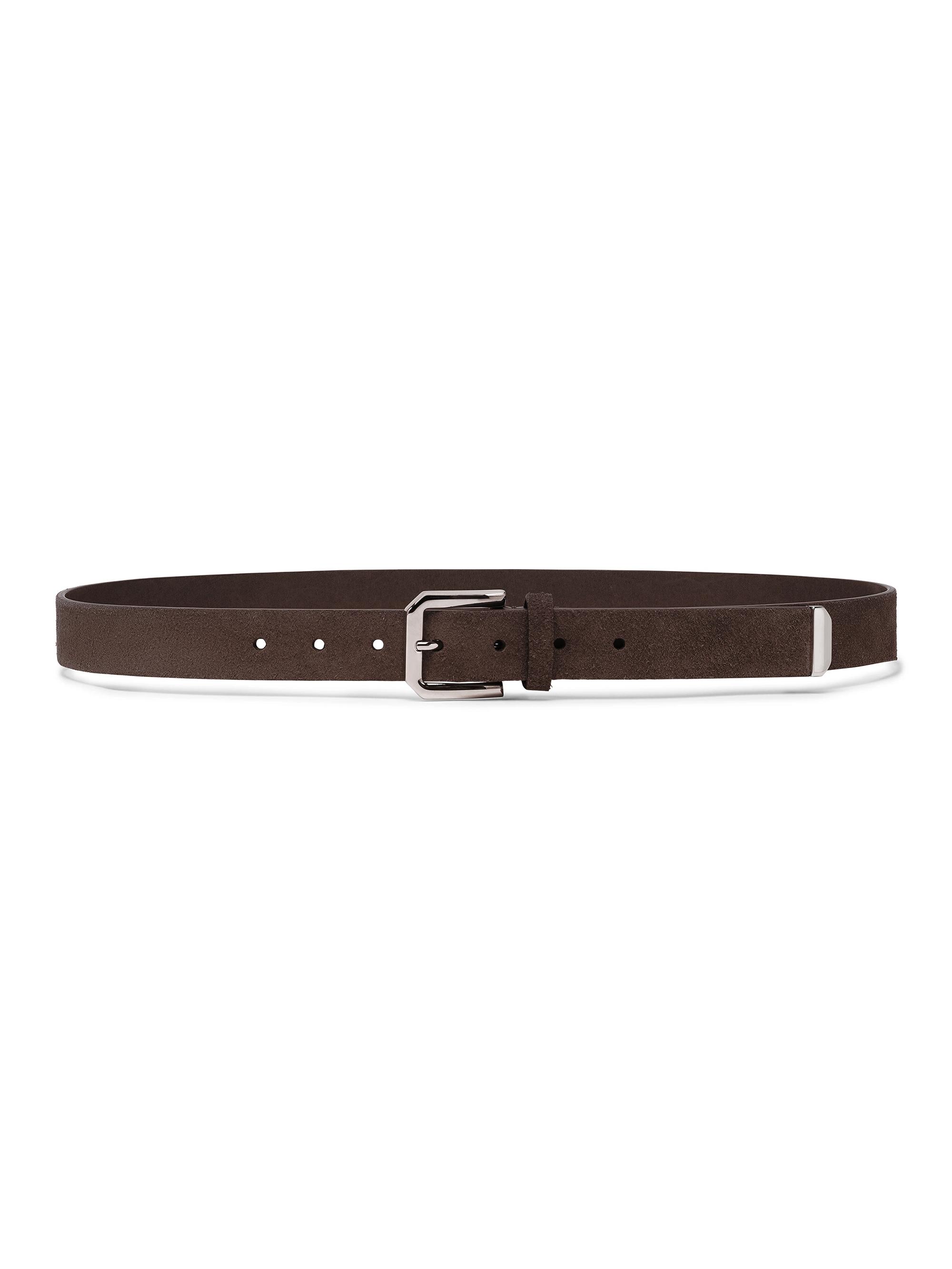 Brunello Cucinelli Men's Reversed Leather Belt with Square Buckle and Tip - Chestnut