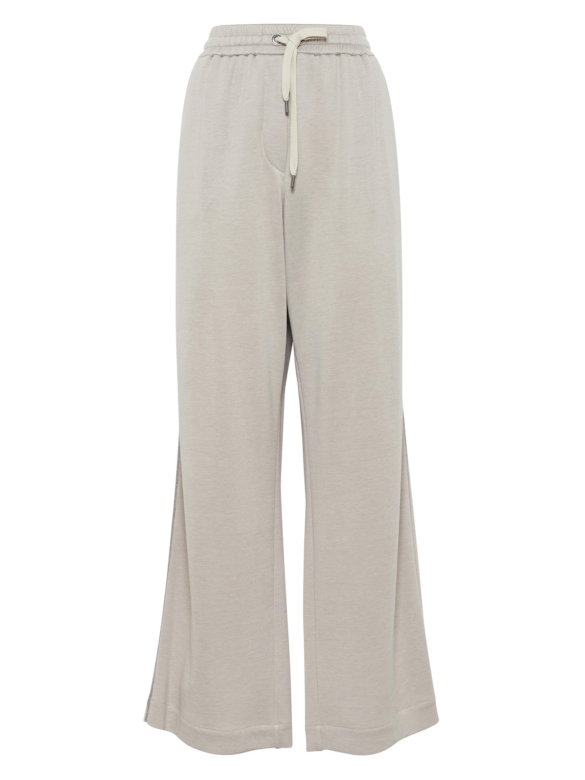 Brunello Cucinelli Women's Comfort Cotton and Silk Interlock Wide Trousers - Light Grey