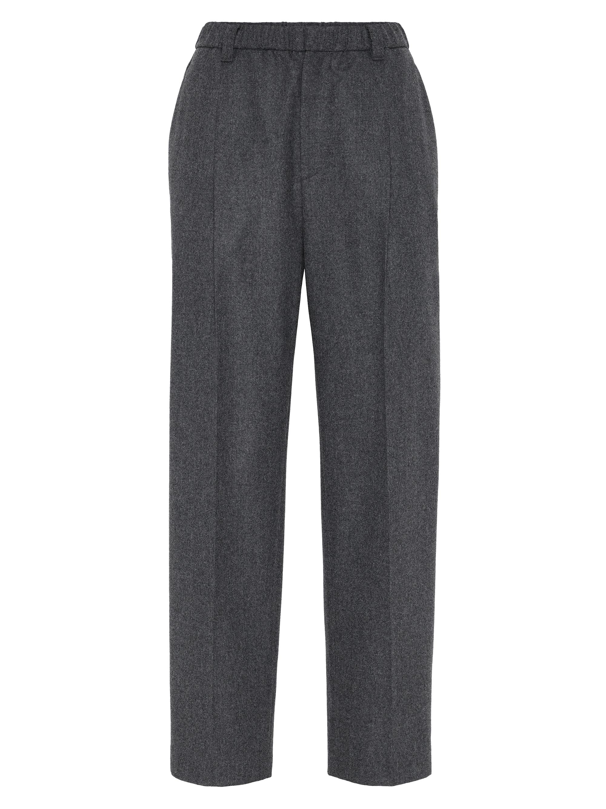 Brunello Cucinelli Women's Virgin Wool and Cashmere Flannel Baggy Trousers - Dark Grey