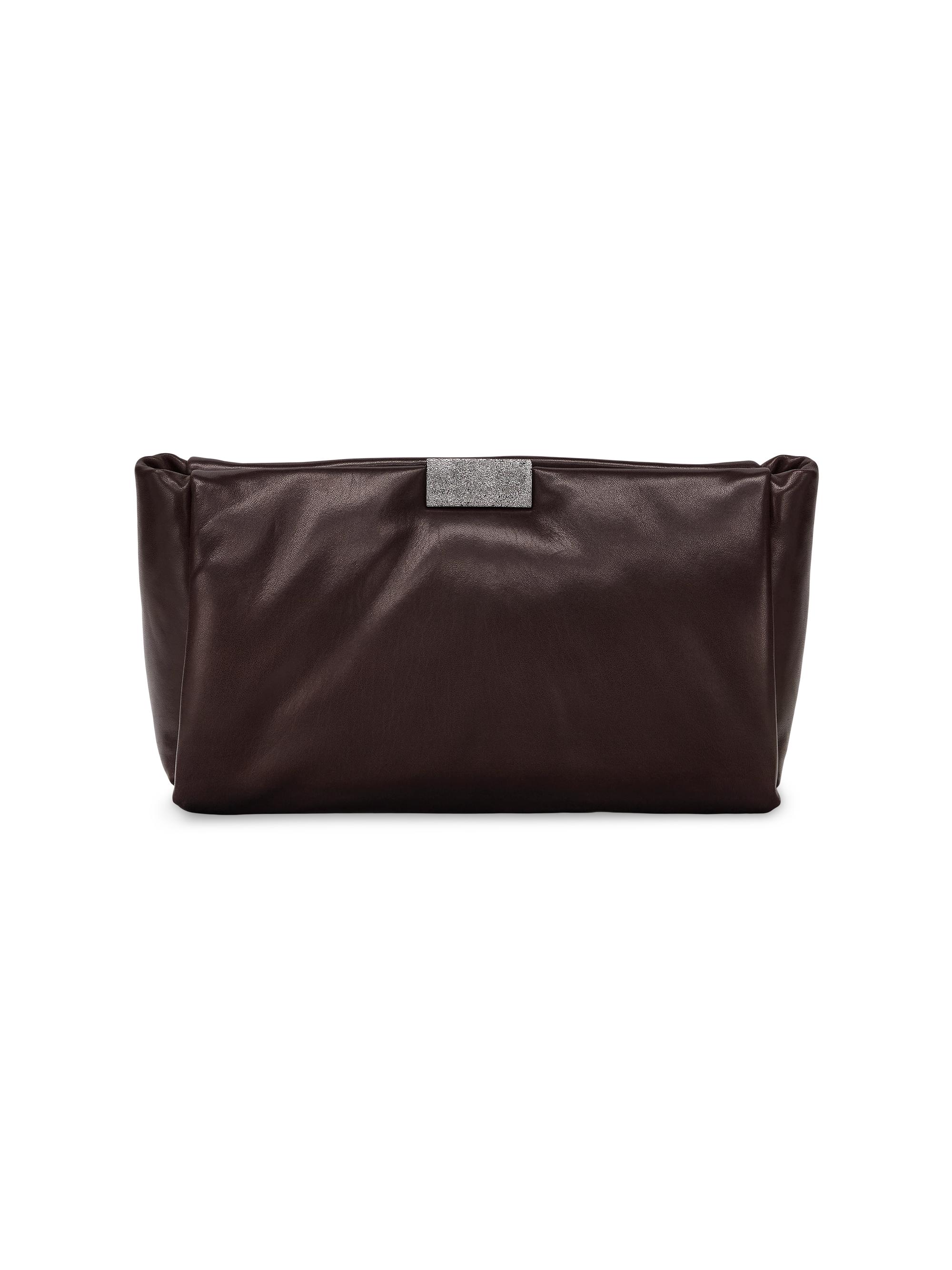 Brunello Cucinelli Women's Wet Effect Nappa Leather Clutch Bag with Shimmering Detail - Brown