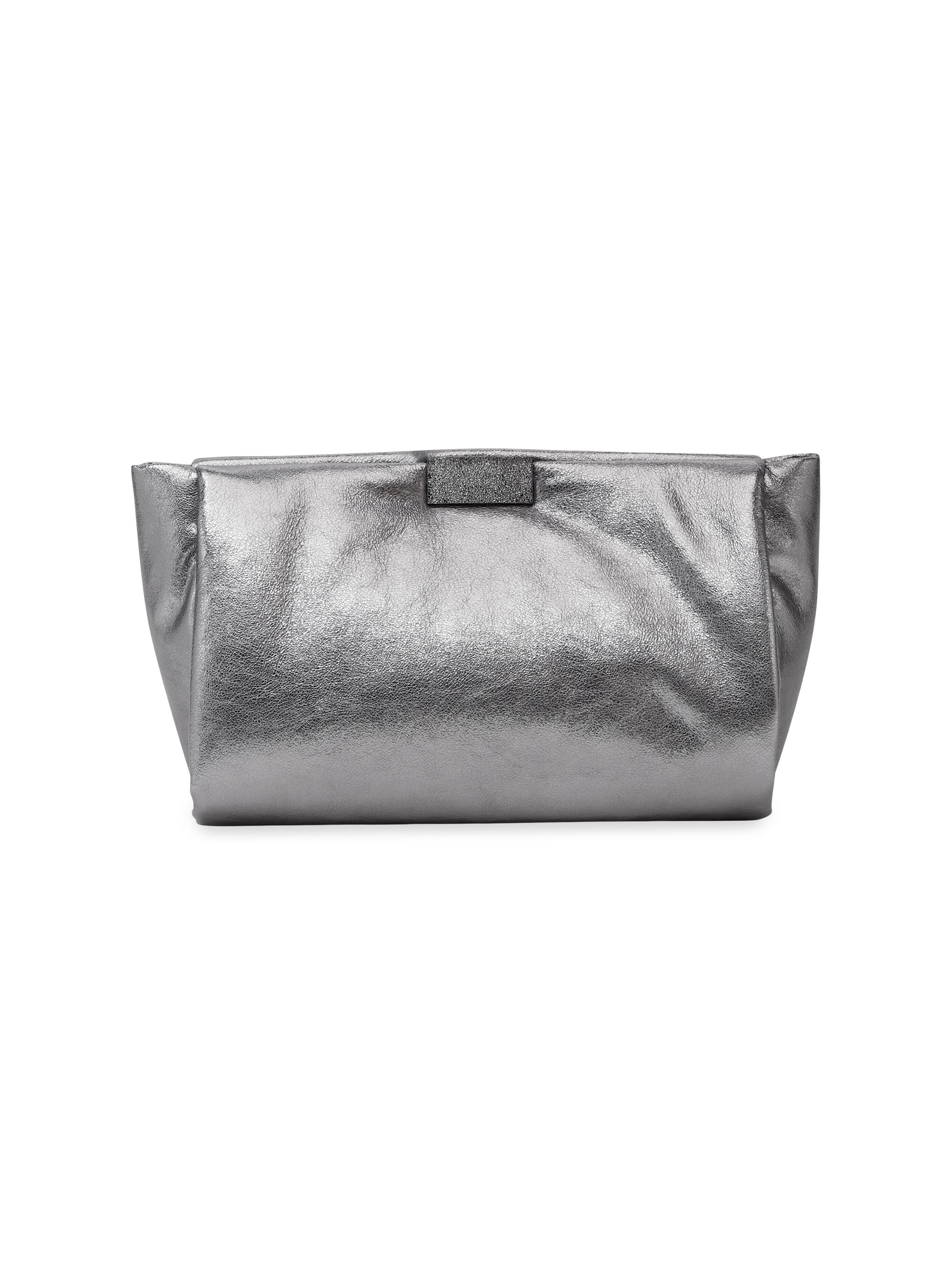 Brunello Cucinelli Women's Lamé Calfskin Clutch Bag - Silver