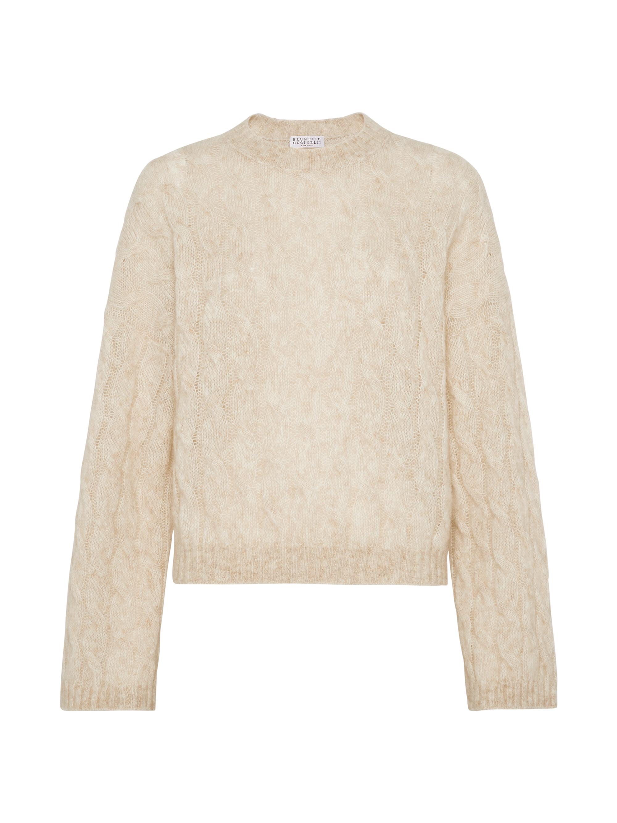 Brunello Cucinelli Women's Wool and Mohair Cable Knit Sweater - Beige