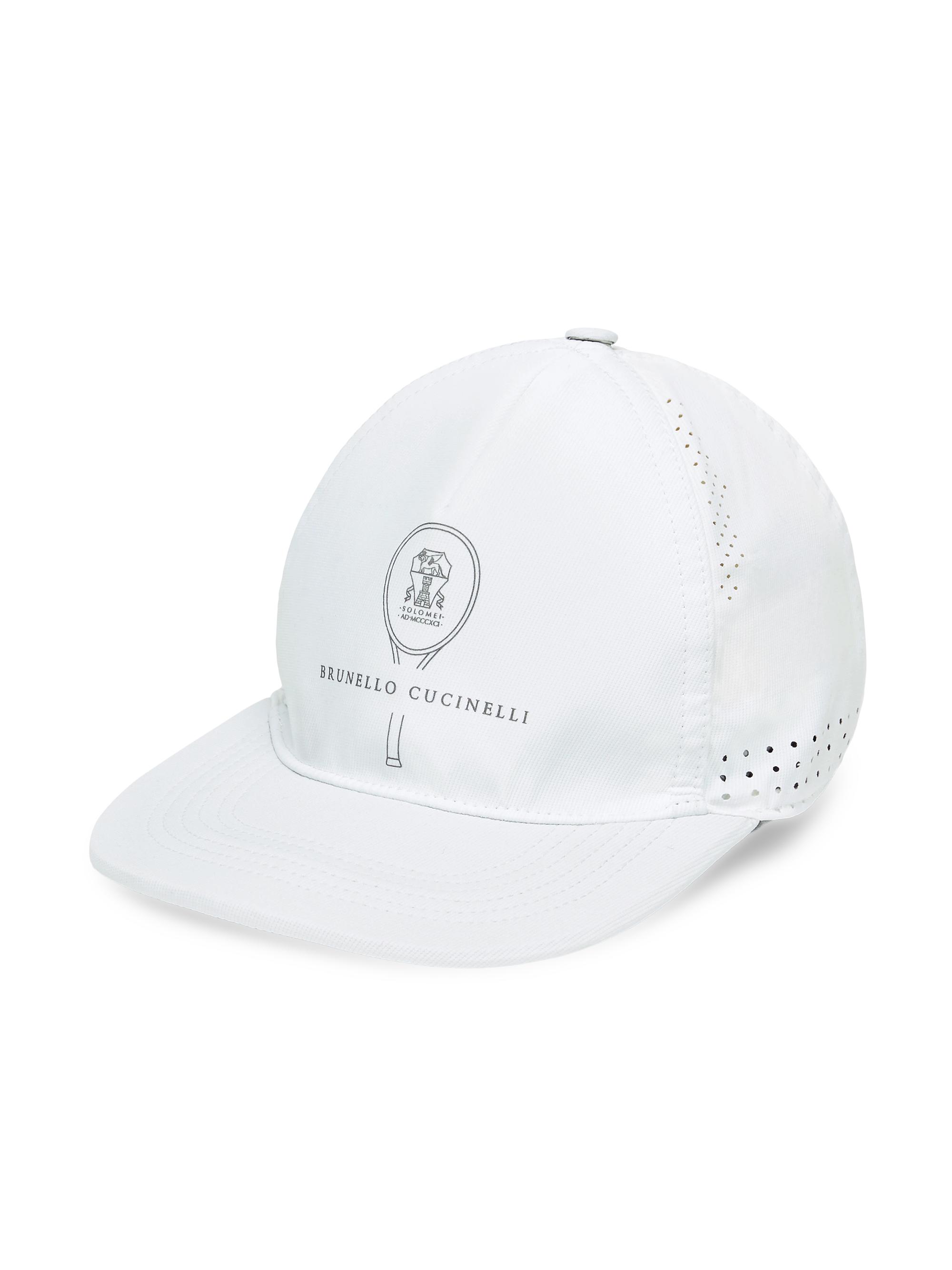 Brunello Cucinelli Men's Lightweight Techno Fabric Cap with Tennis Print - White
