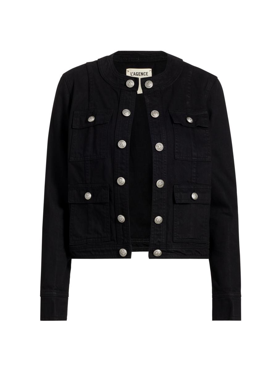 L'AGENCE Yari Denim Collarless Jacket | Saks Fifth Avenue