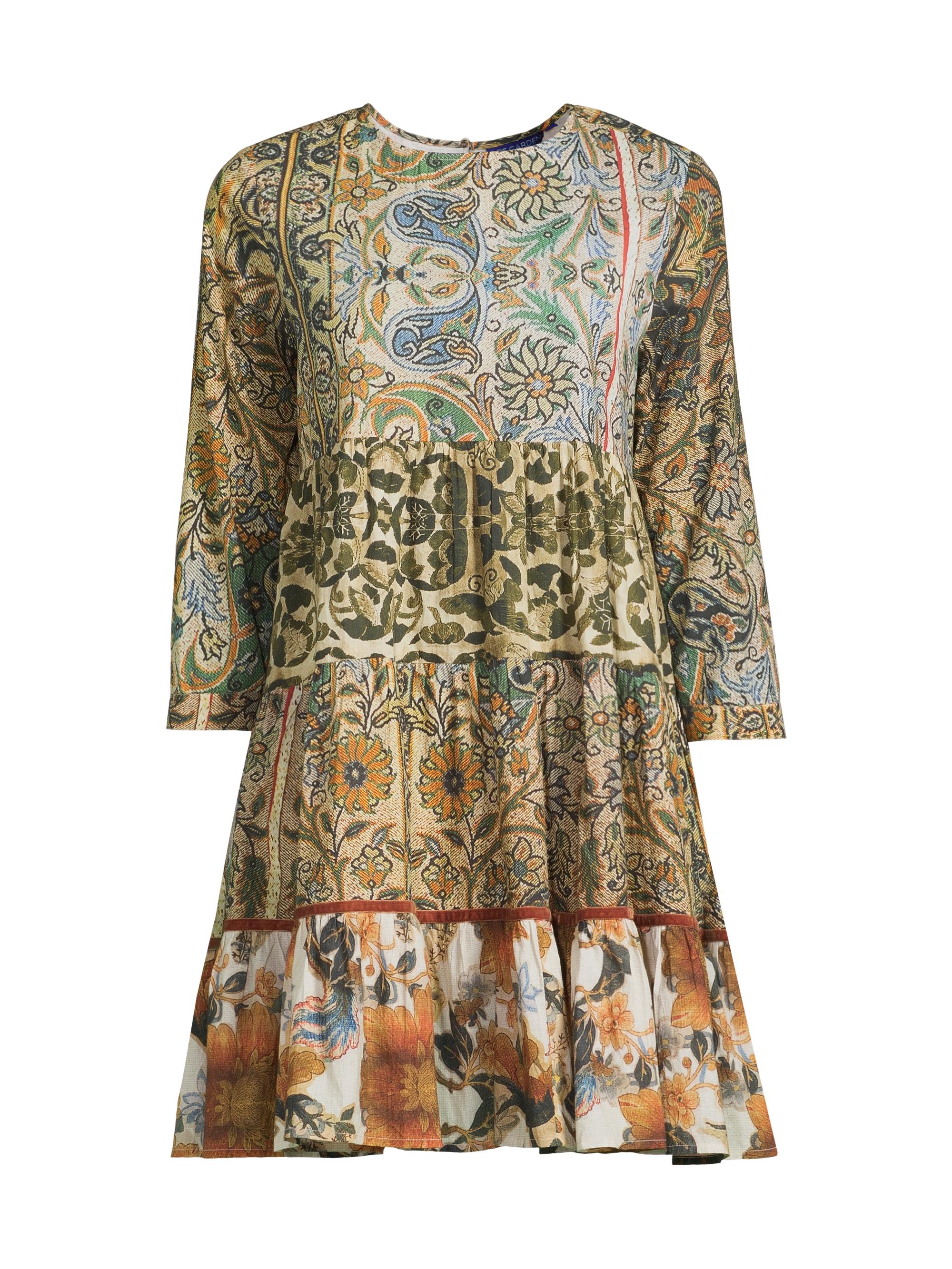 Ro's Garden Women's Rene Floral Cotton Tiered Minidress - Brownjay