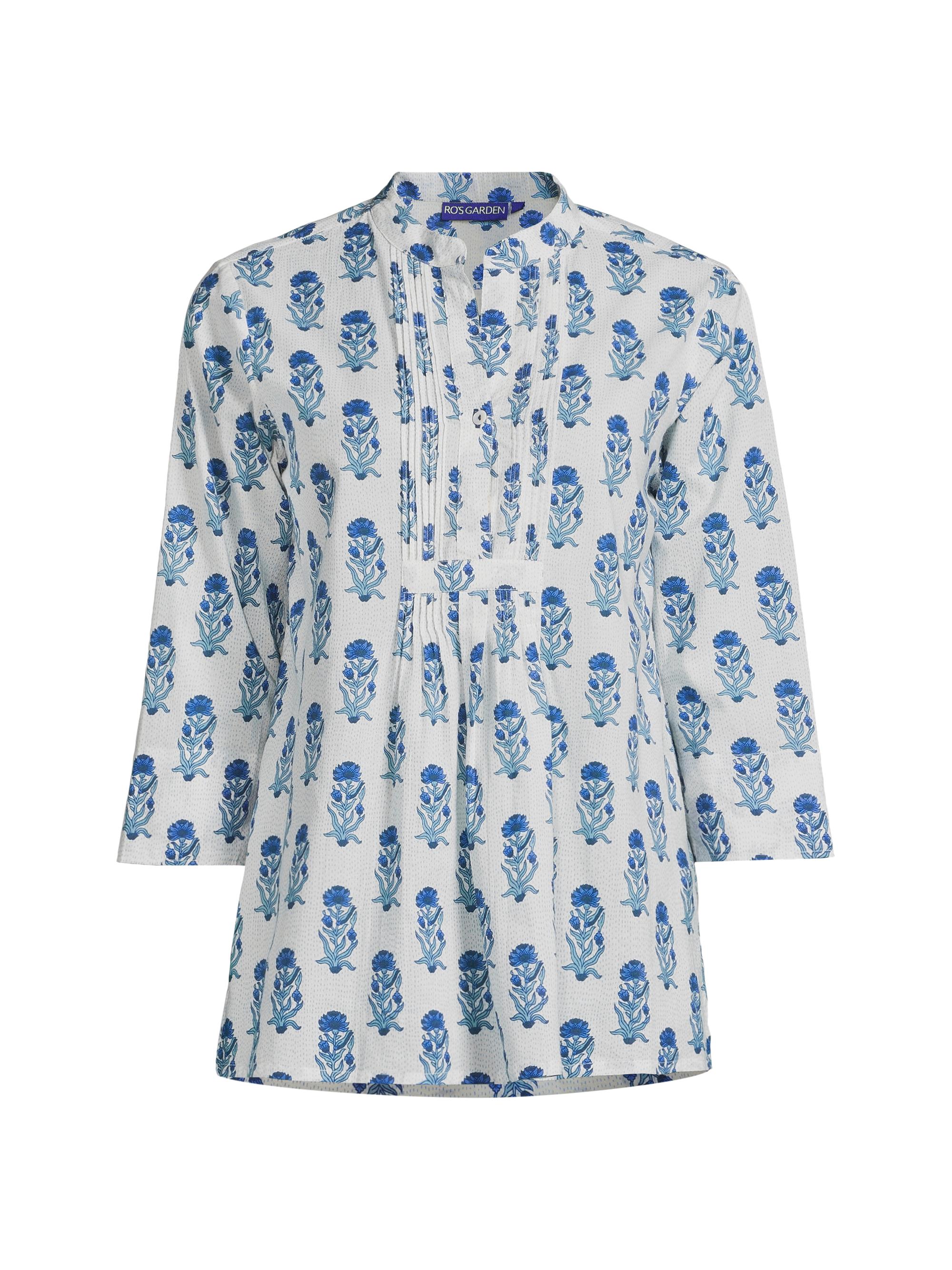 Ro's Garden Women's Arles Floral Cotton One-Button Shirt - Bluevishnu