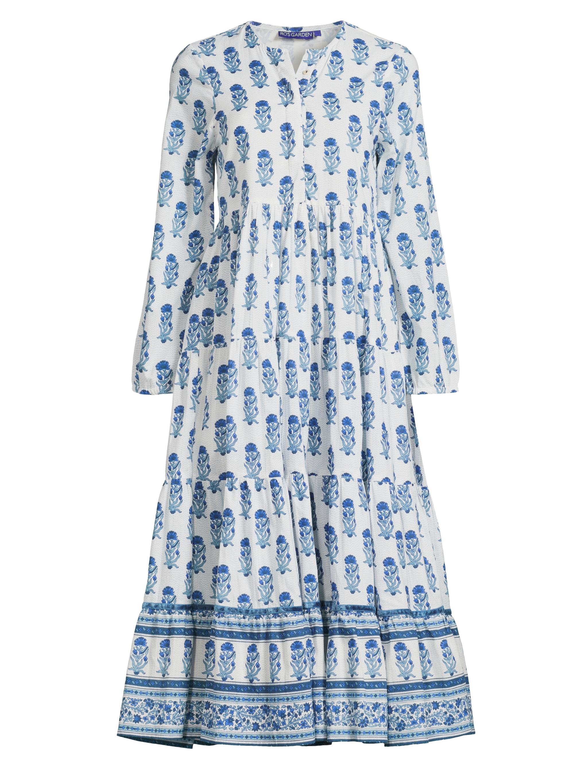 Ro's Garden Women's Daphne Floral Cotton Tiered Midi-Dress - Bluevishnu