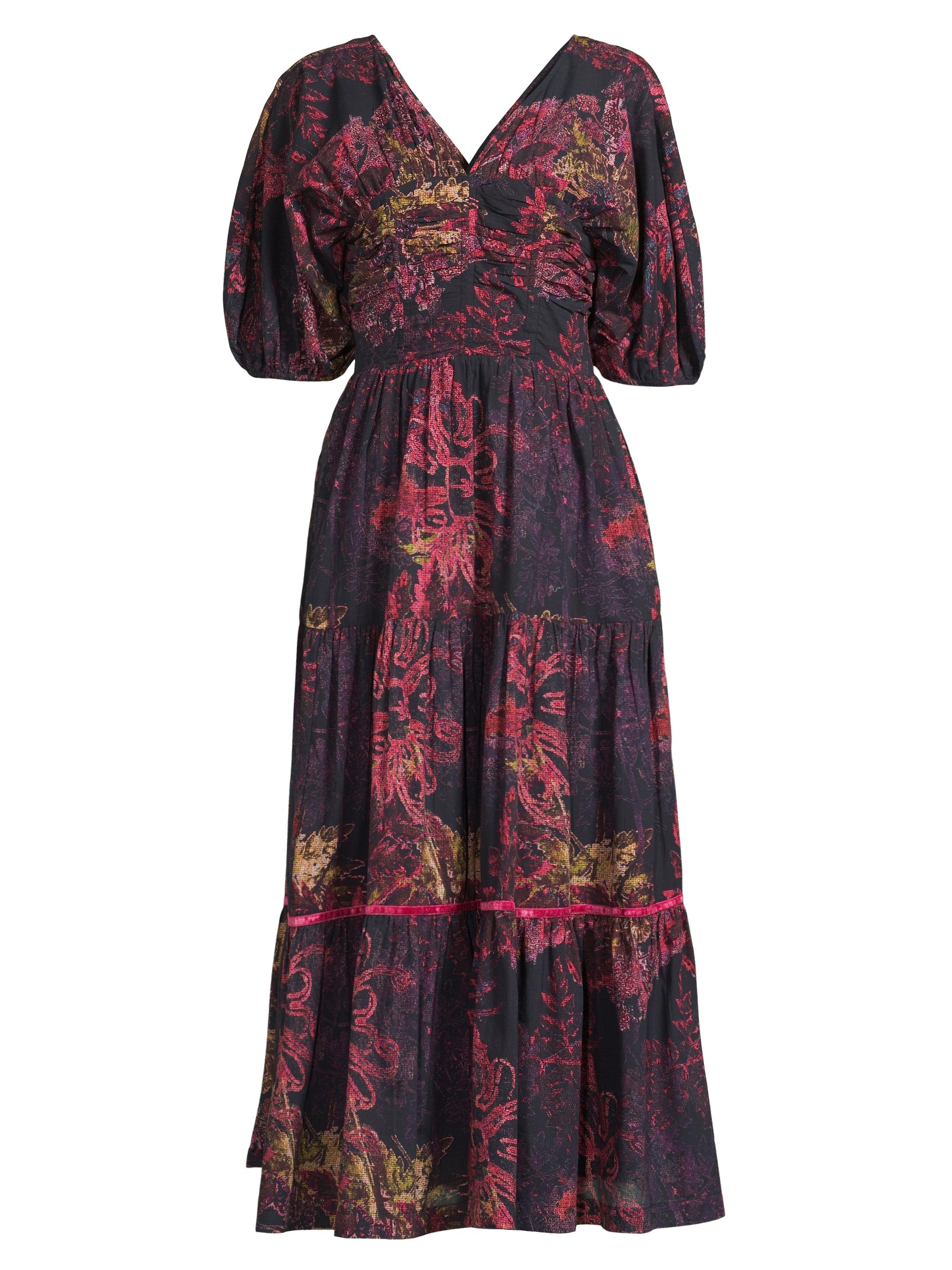 Ro's Garden Women's Nieves Printed Cotton Tiered Maxi Dress - Magentapatagonia