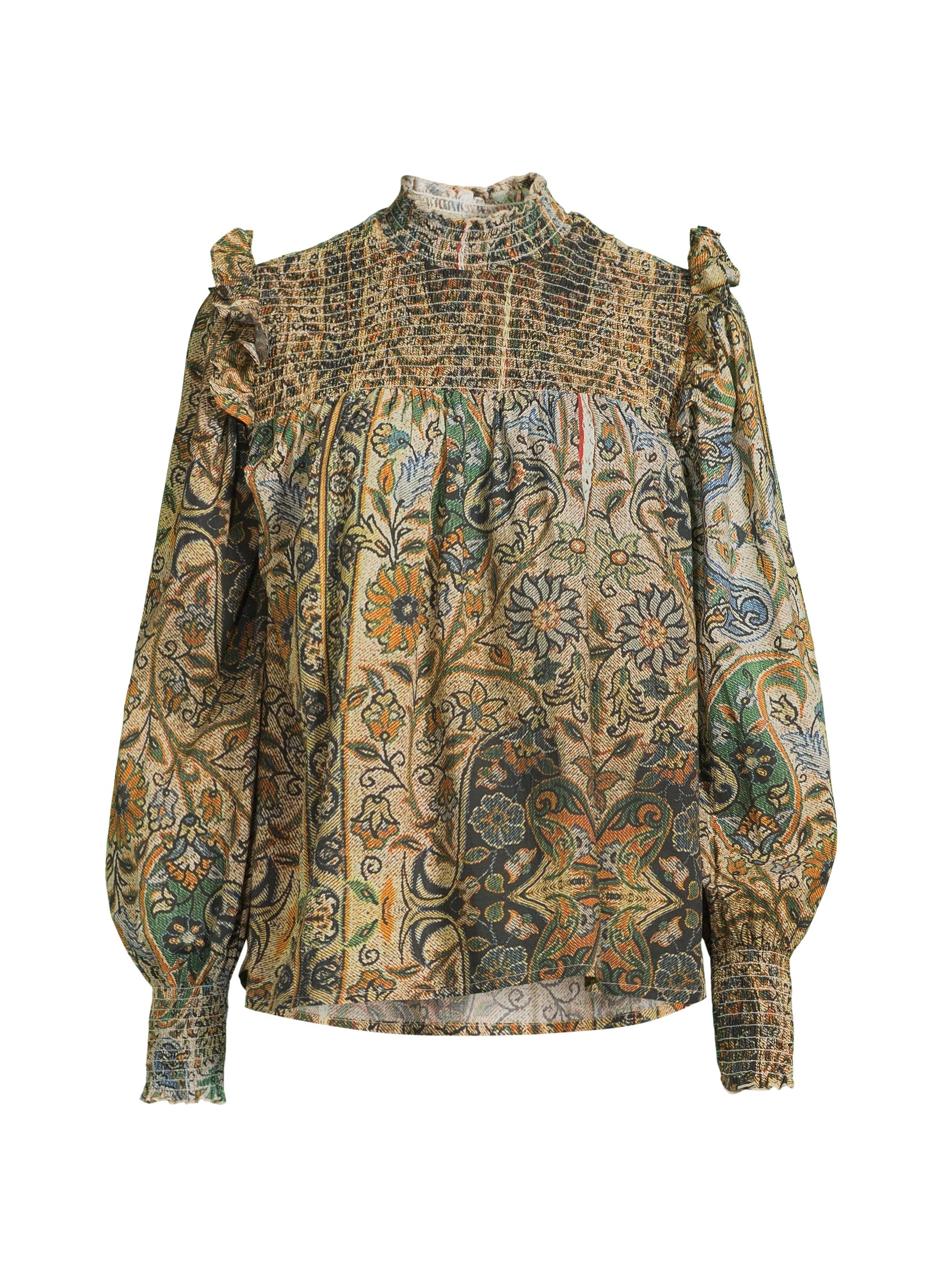 Ro's Garden Women's Gemma Floral Smocked Cotton Long-Sleeve Top - Brownjay