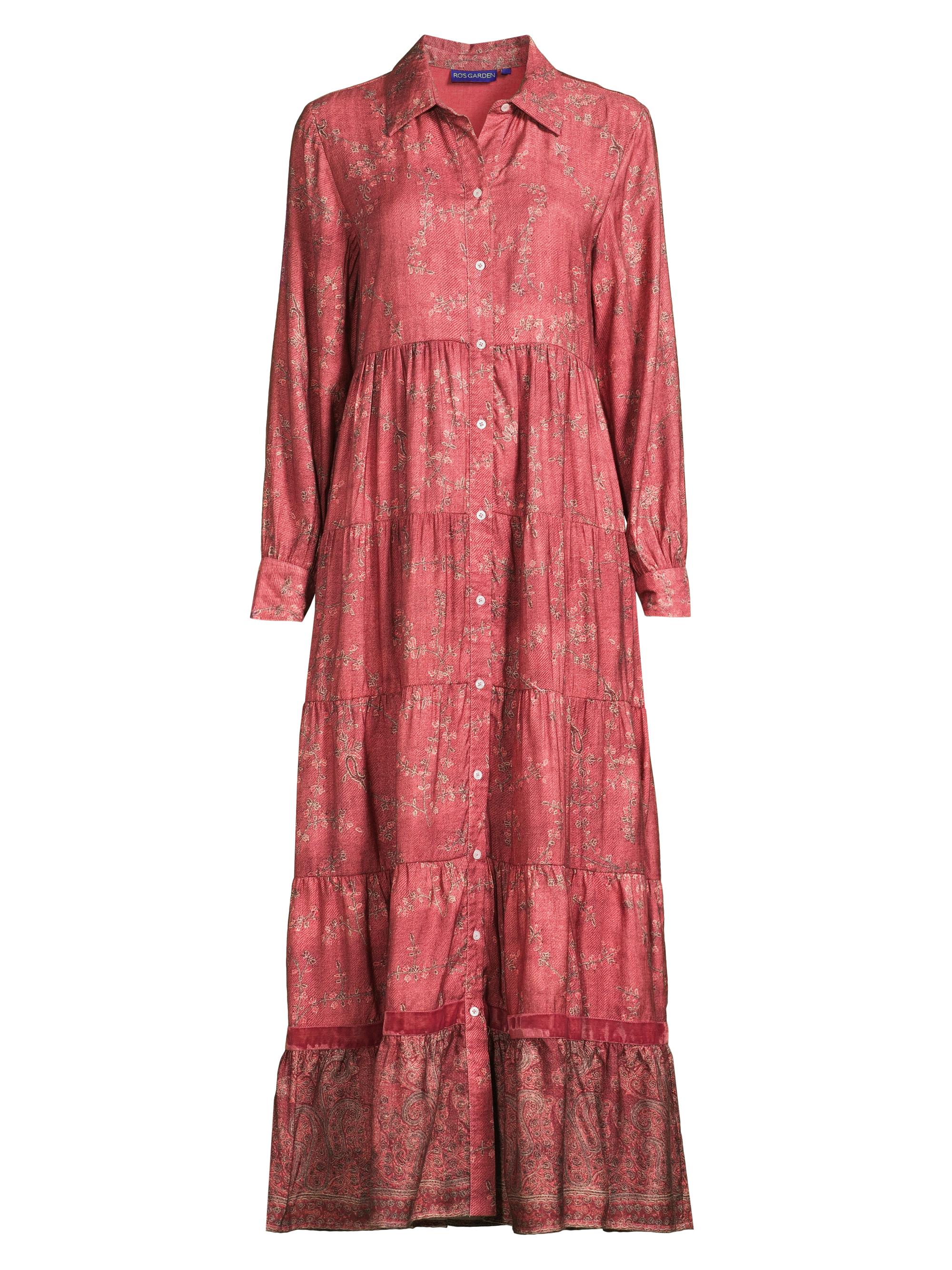 Ro's Garden Women's Jinette Floral Cotton Tiered Maxi Shirtdress - Redbaltistan