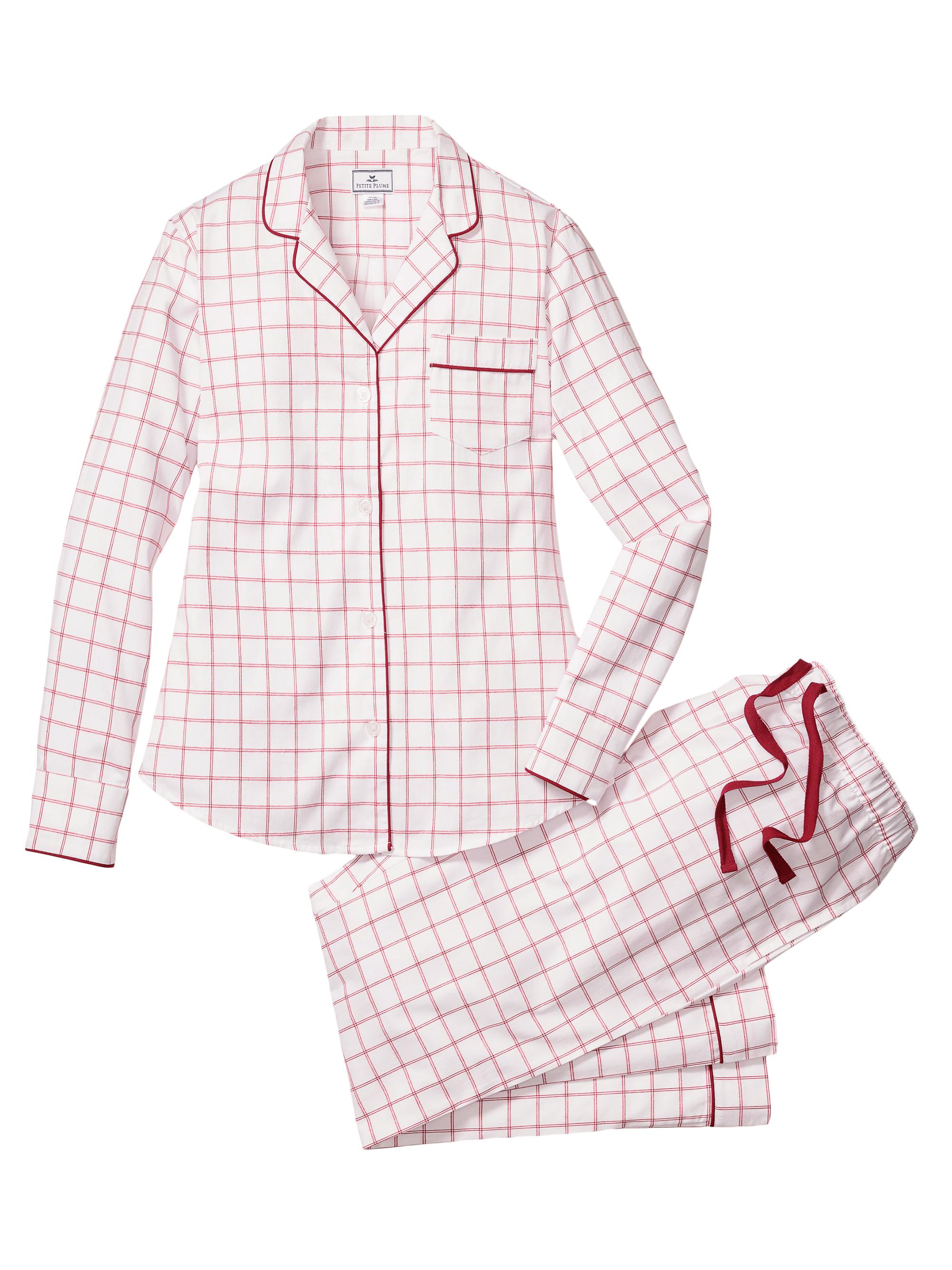 Petite Plume Garnet Tattersall Pajama Set - White
