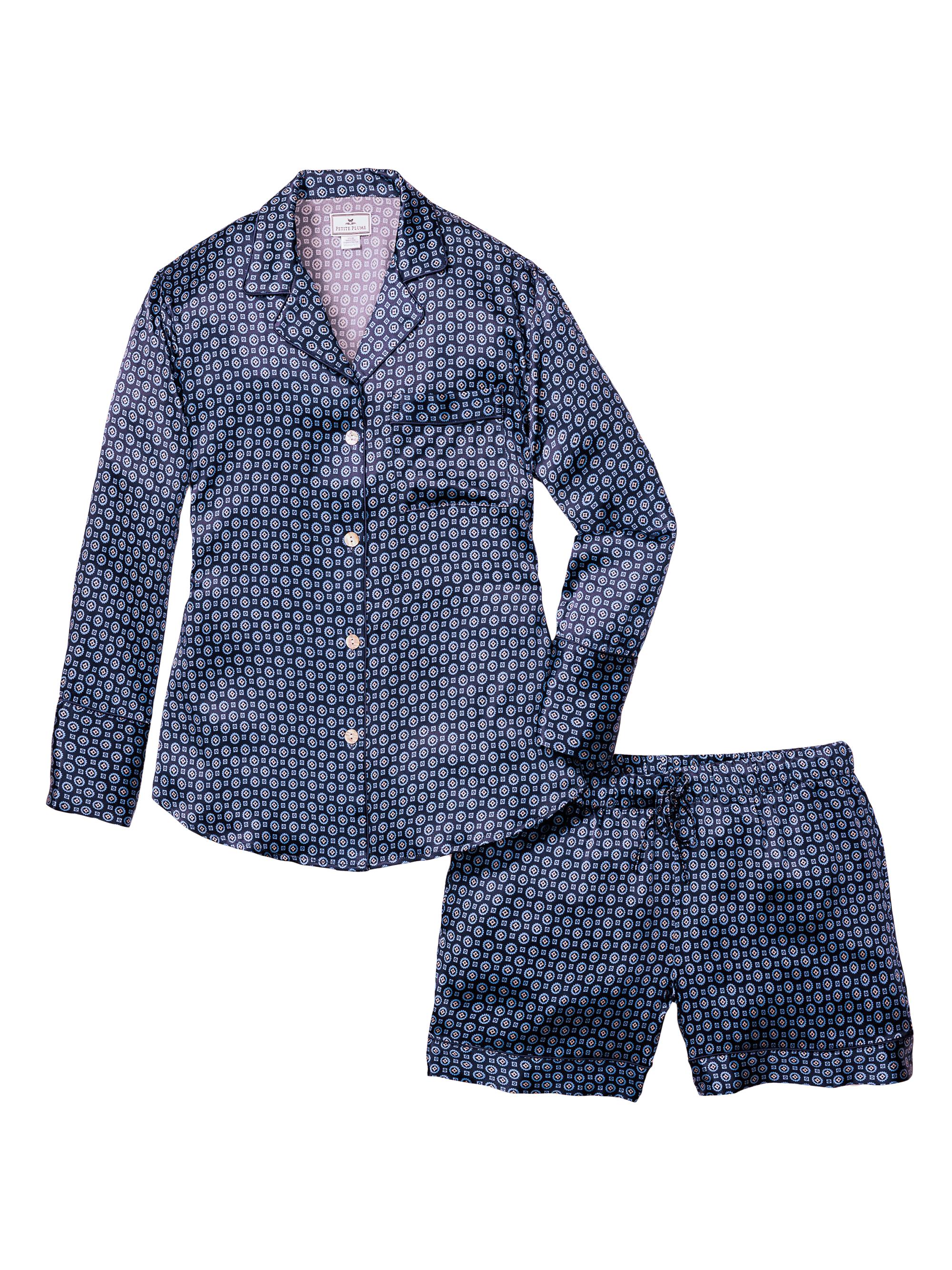 Petite Plume Mulberry Silk Shorts Pajama Set - Navy