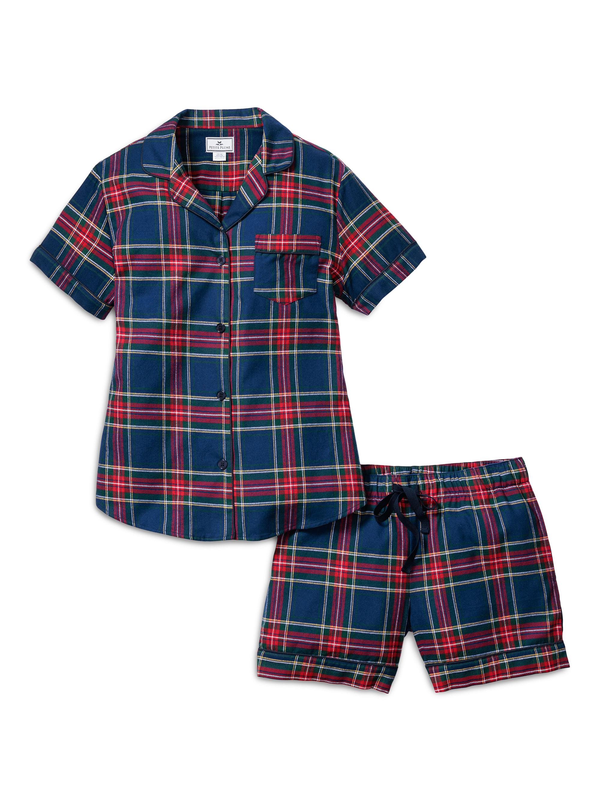 Petite Plume Windsor Tartan 2-Piece Pajama Shorts Set - Navy