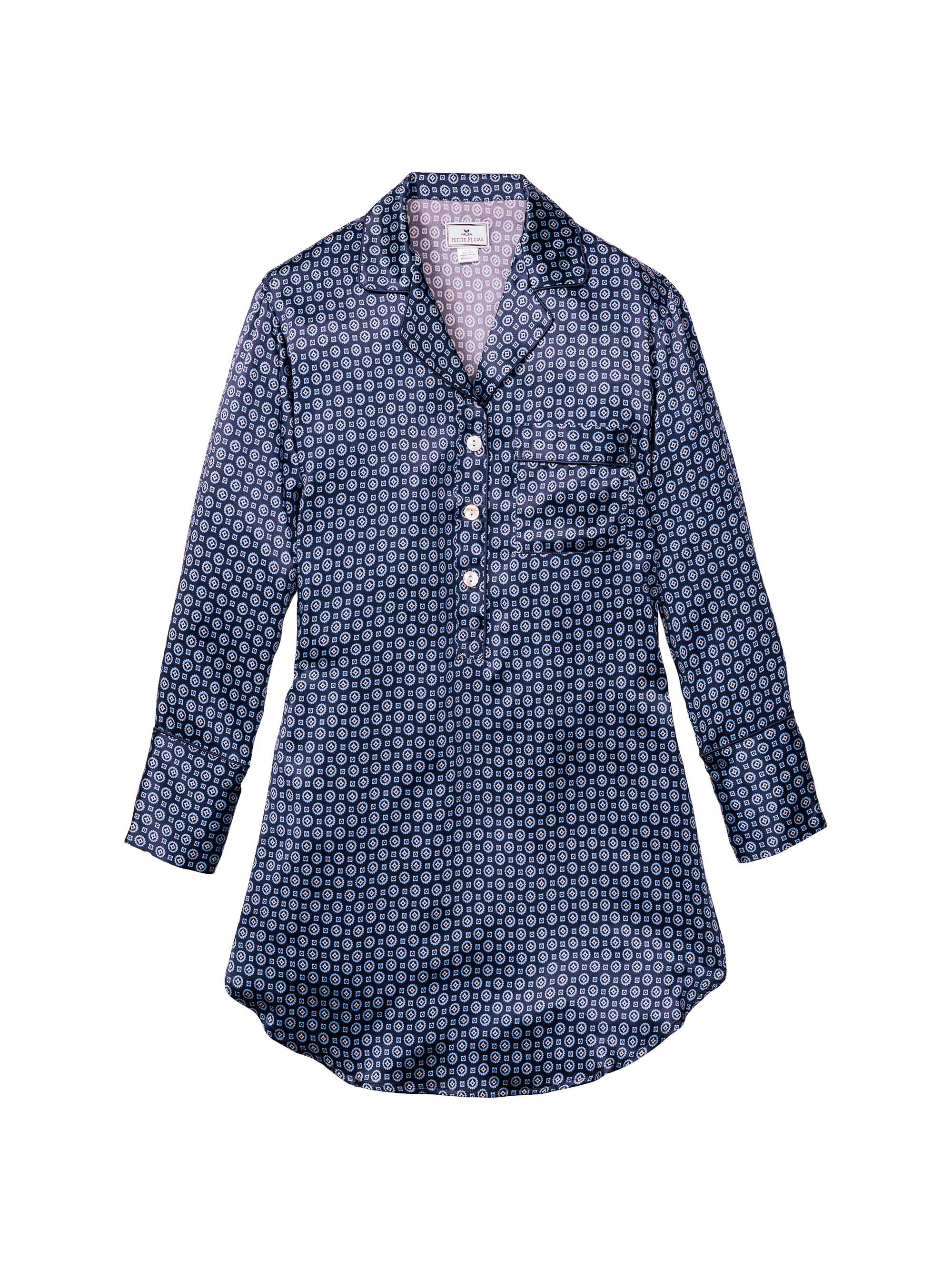 Petite Plume Mulberry Silk Foulard Nightshirt - Navy