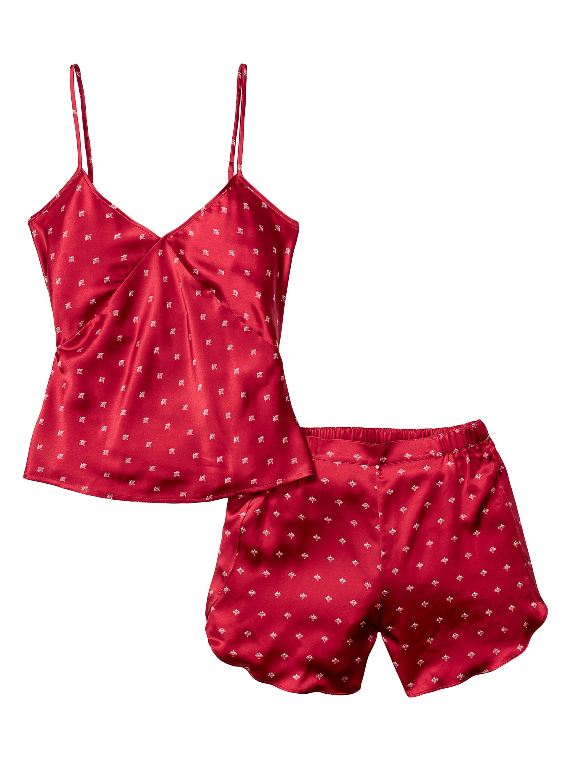 Petite Plume Bordeaux Art Nouveau Silk 2-Piece Cami & Shorts Pajama Set - Bordeaux