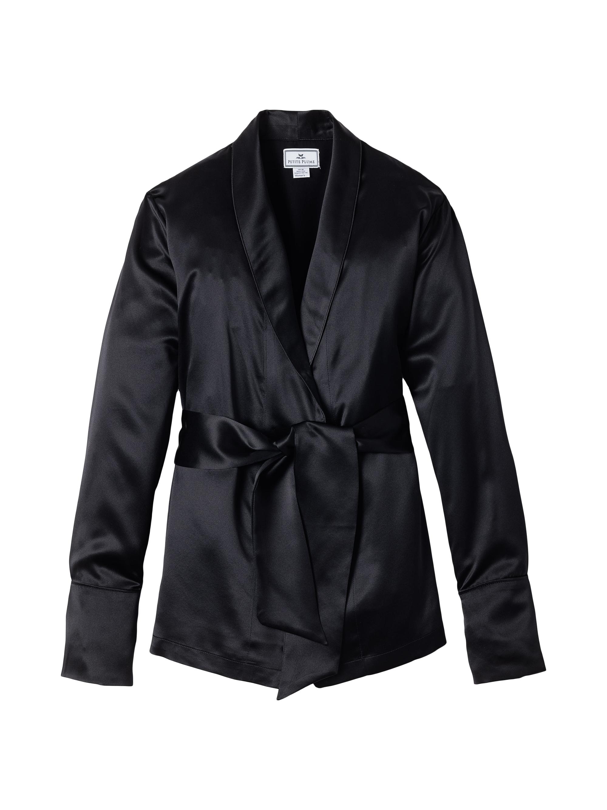 Petite Plume Mulberry Silk Short Robe - Black