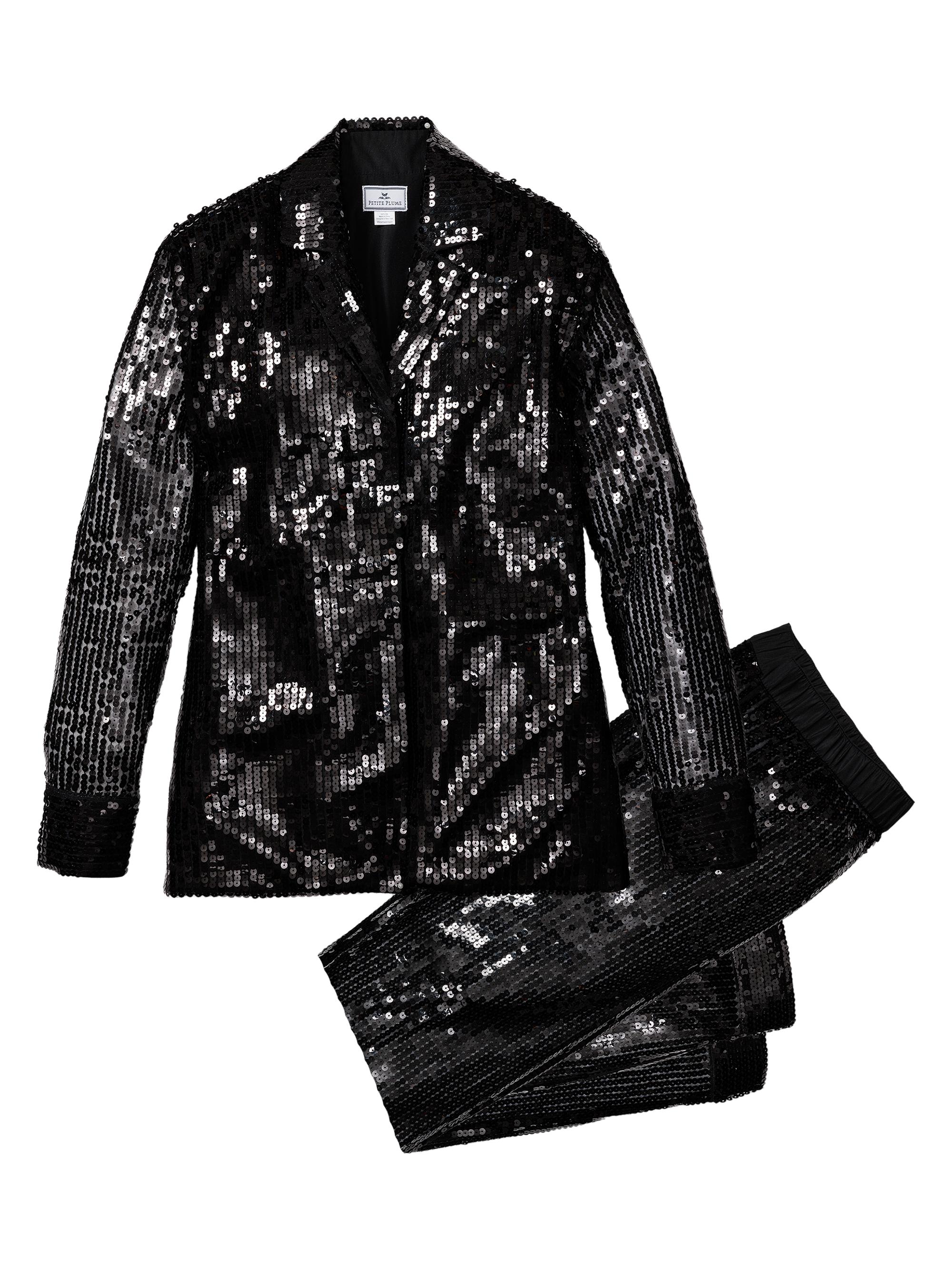 Petite Plume Women's Sequined Cotton Pajamas - Black