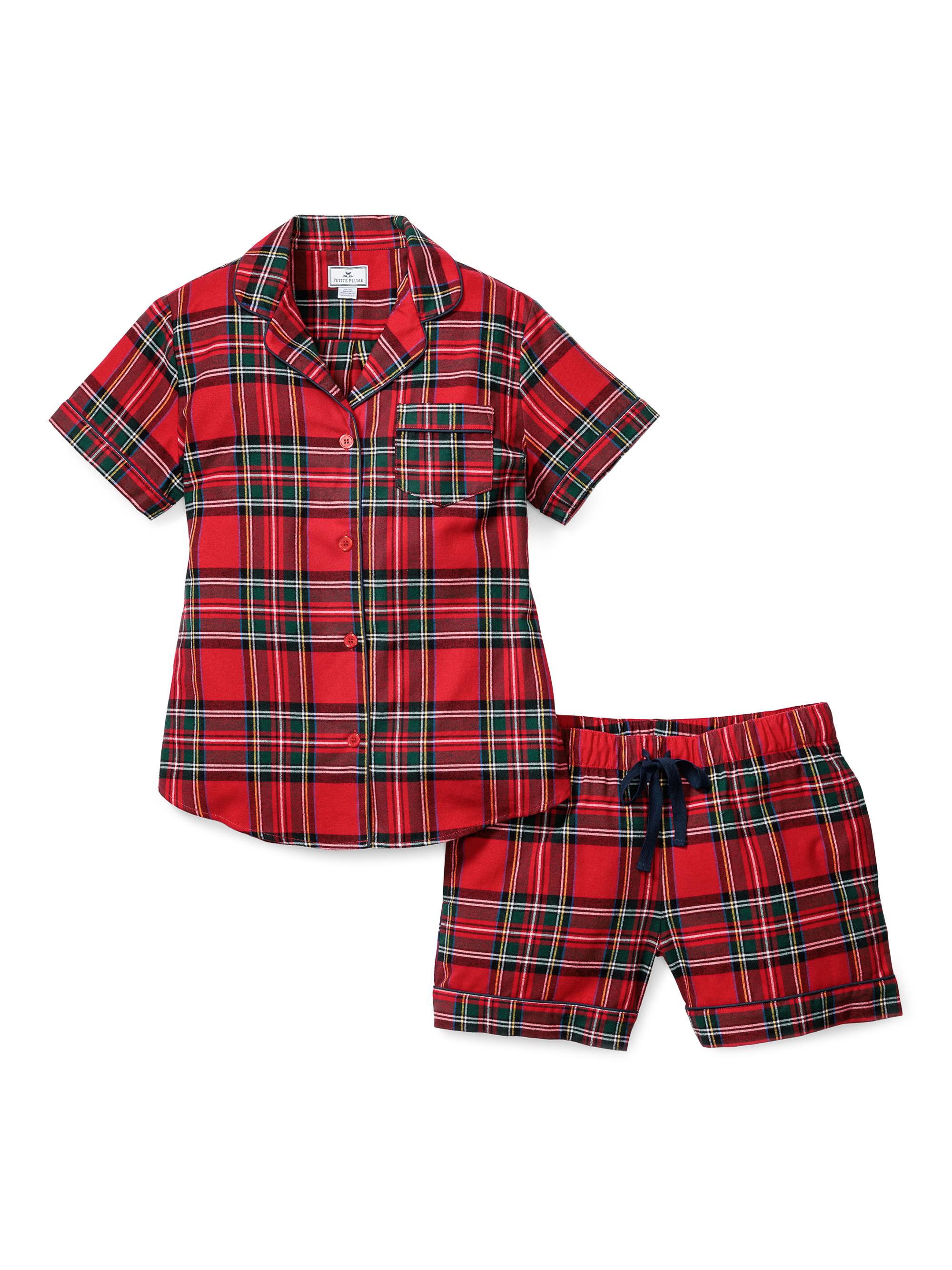 Petite Plume Imperial Tartan Short-Sleeve Shorts Pajama Set - Red