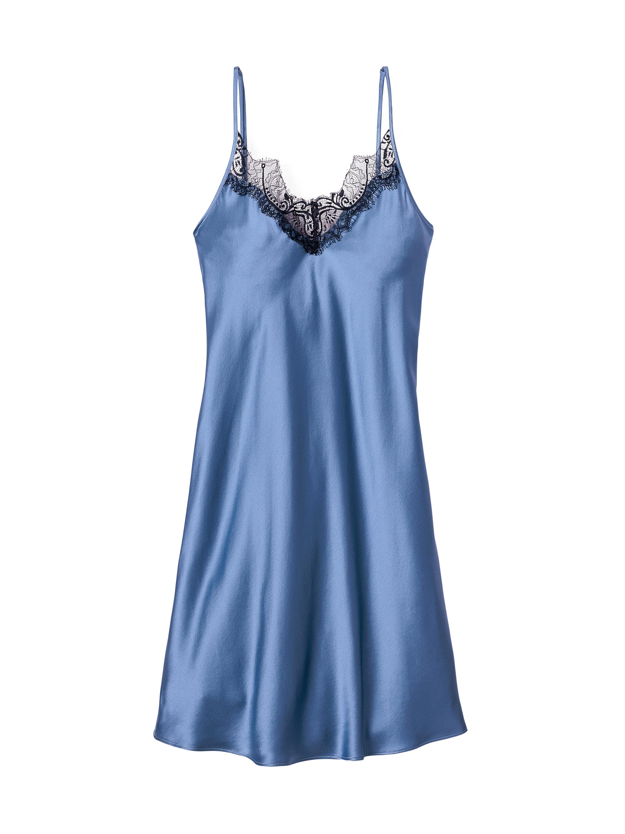 Petite Plume Cosette Mystique Lace & Silk Slip Nightdress - Blue
