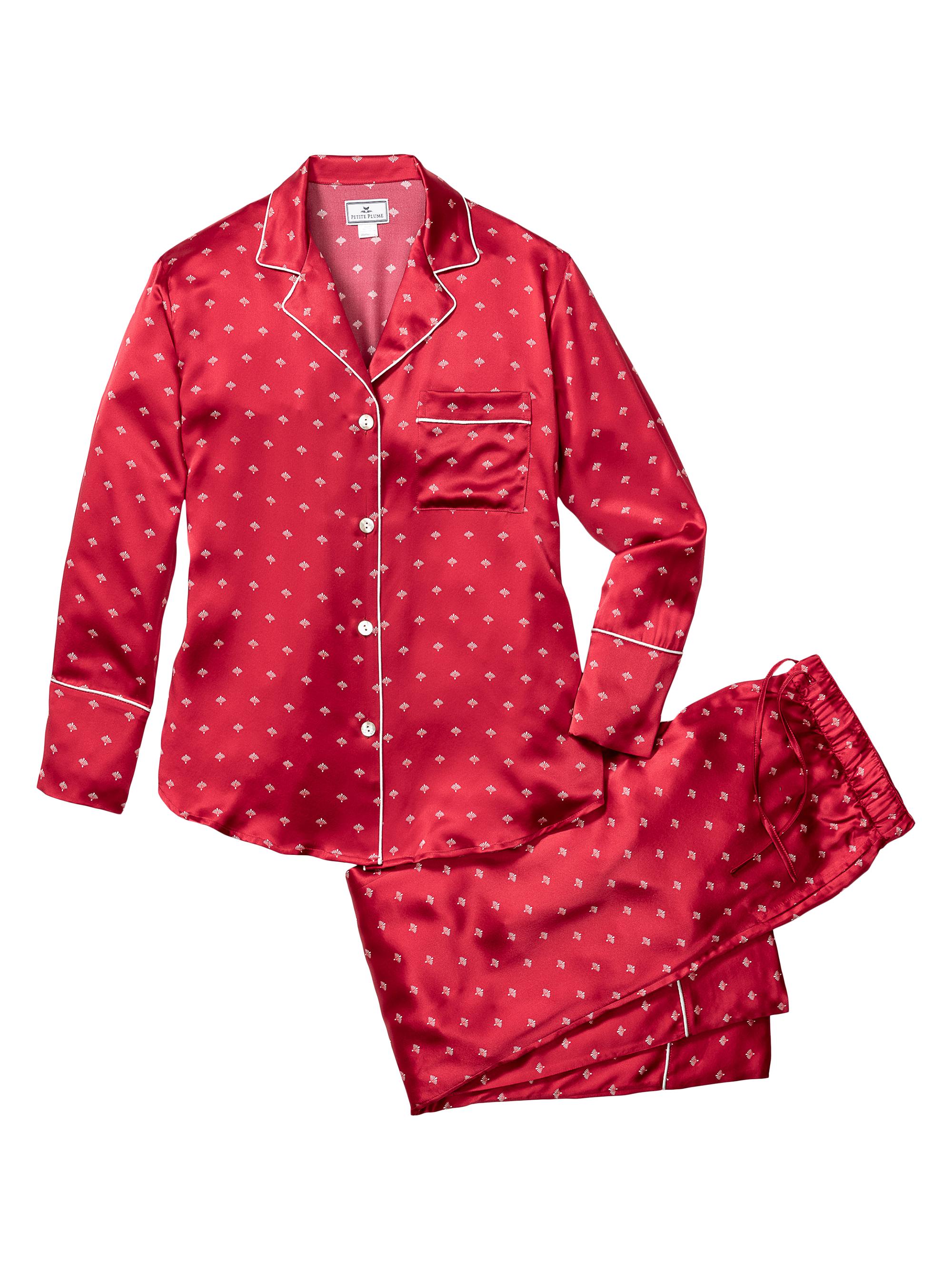 Petite Plume Bordeaux Art Nouveau Silk 2-Piece Pajama Set - Bordeaux