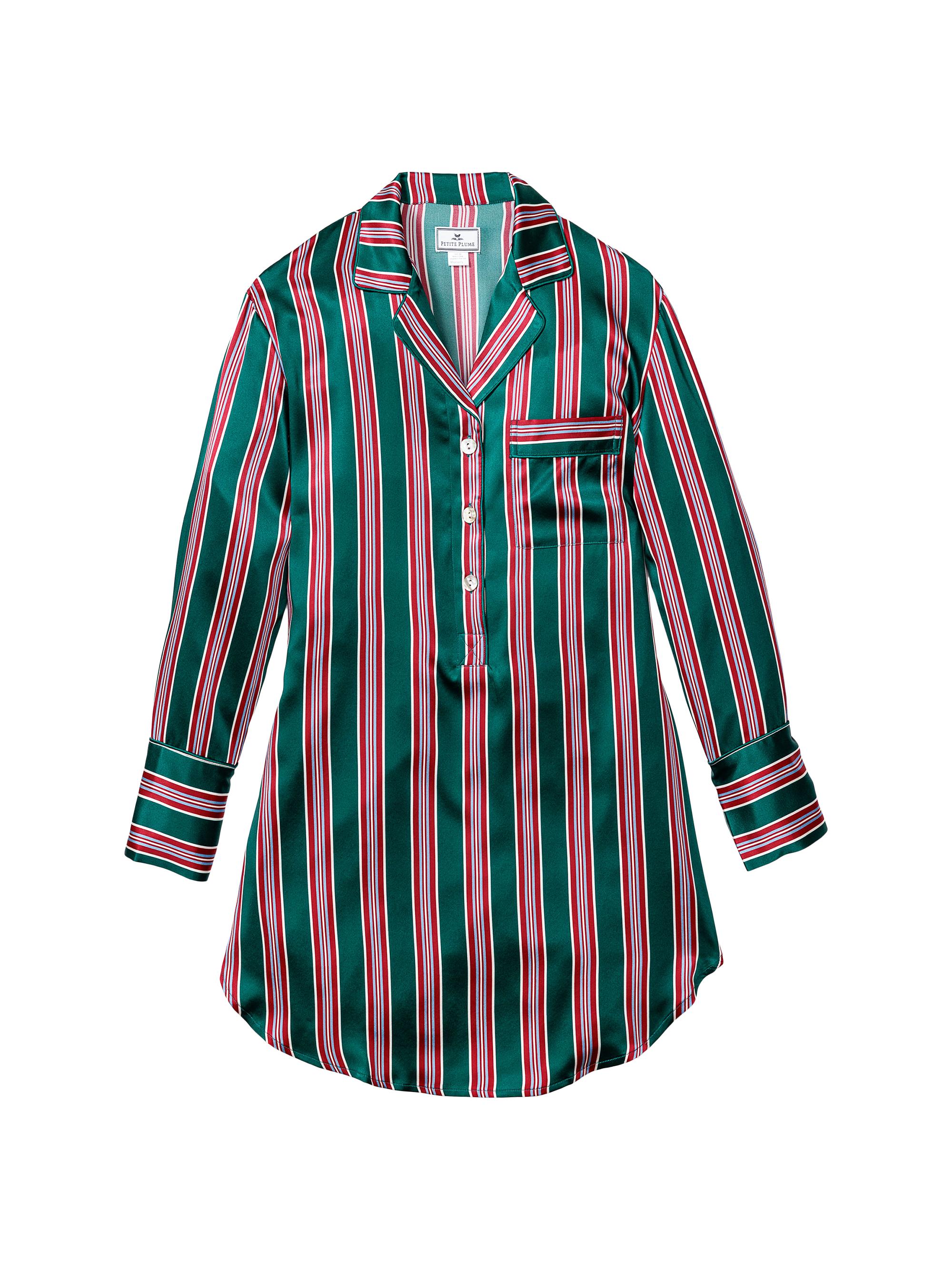 Petite Plume Mulberry Silk Lancaster Stripe Nightshirt - Green