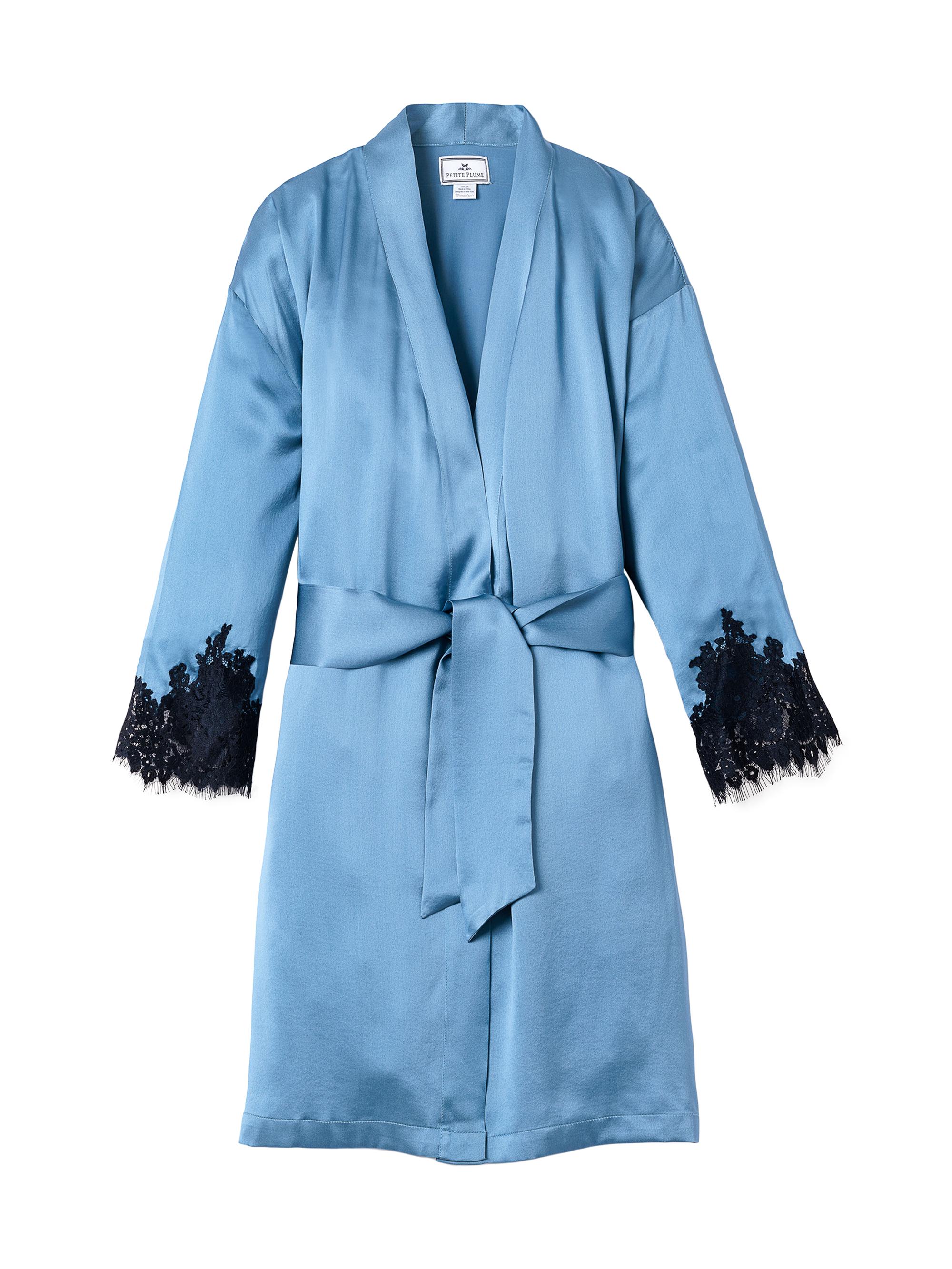 Petite Plume Mystique Lace & Mulberry Silk Robe - Blue