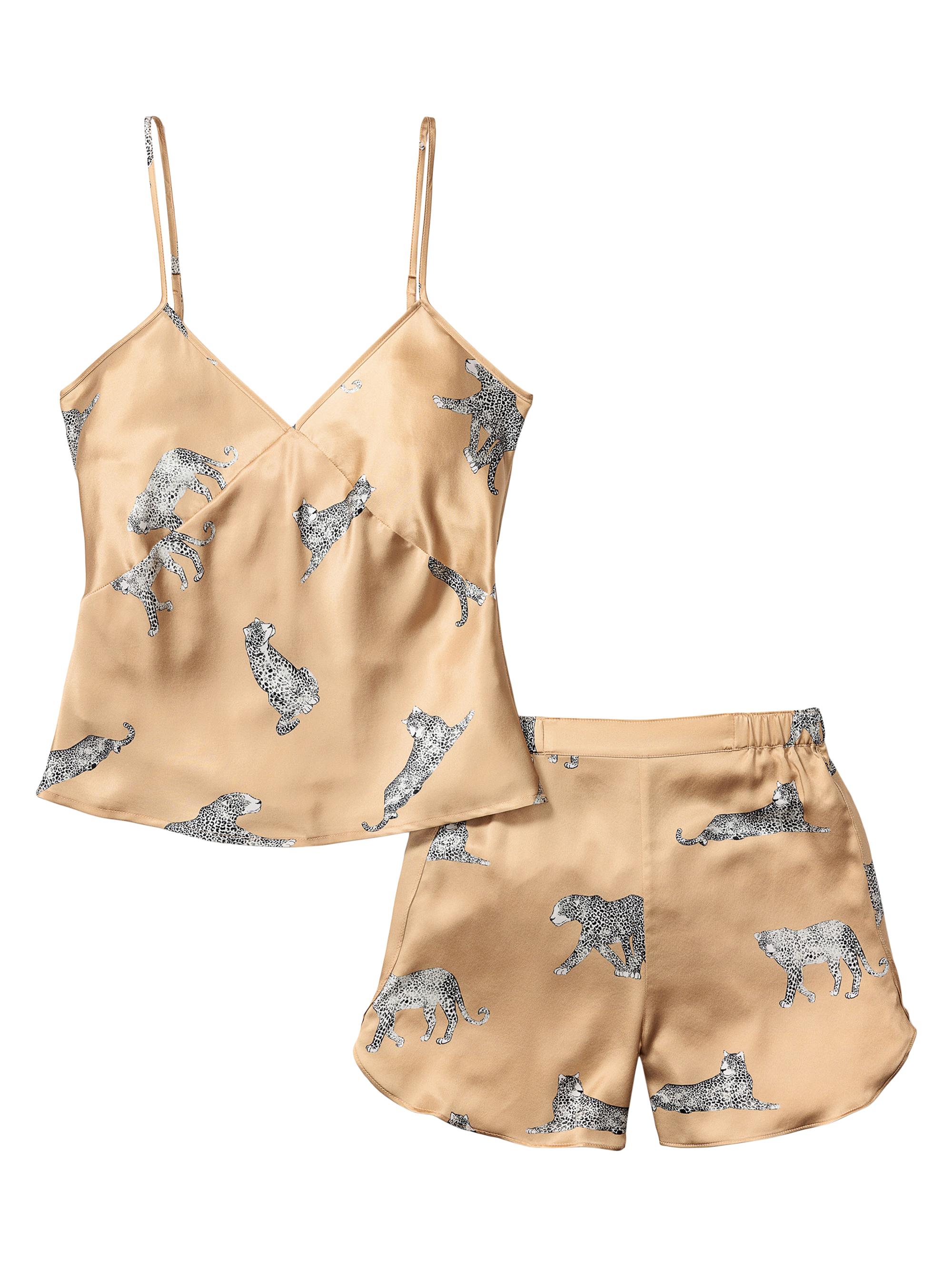 Petite Plume Panthère Champagne Silk 2-Piece Cami & Shorts Pajama Set - Beige