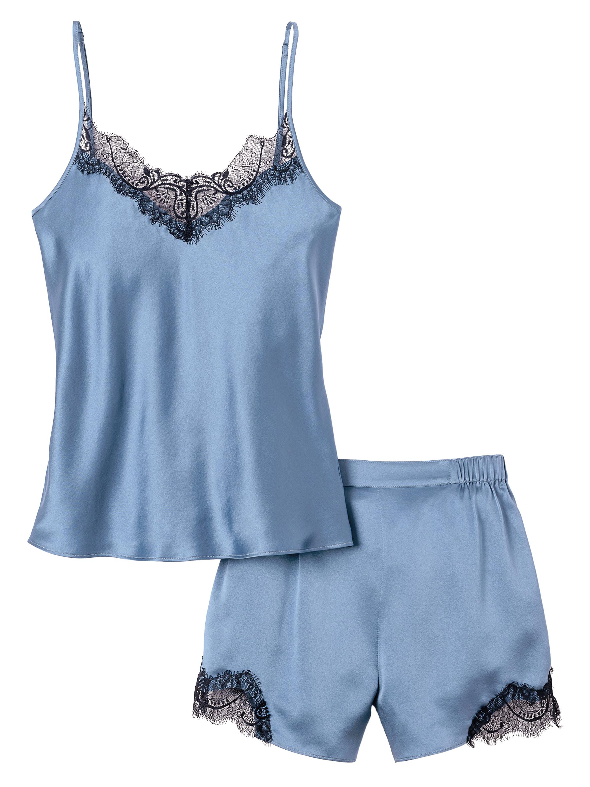 Petite Plume Mystique Lace-Trimmed Silk Cami & Shorts Set - Blue