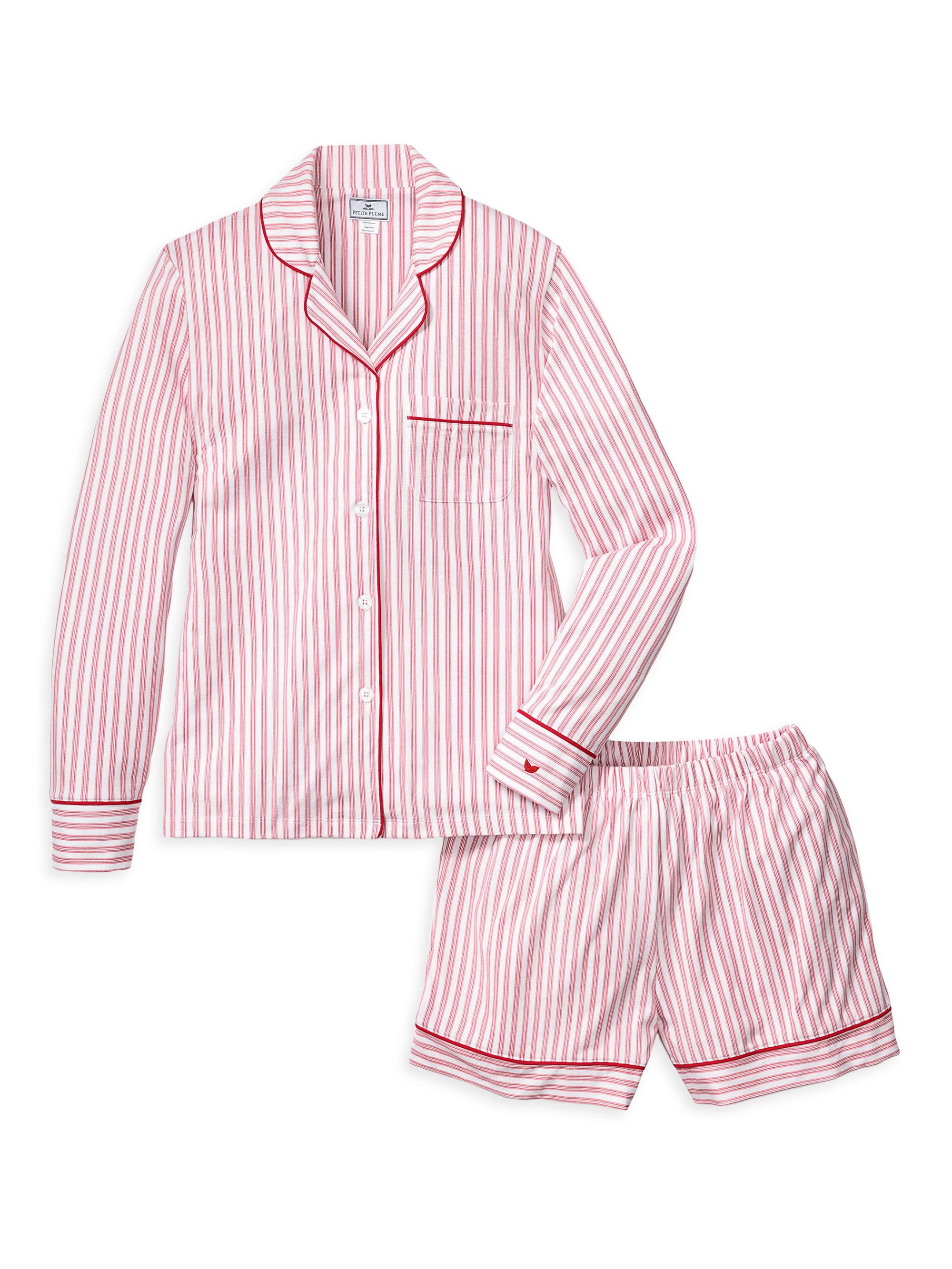 Petite Plume Ticking Stripe Short Pajamas - Red