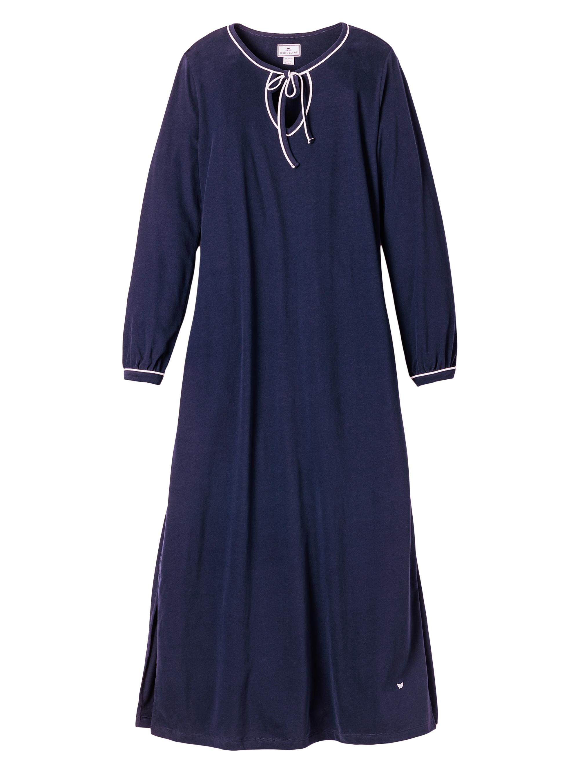 Petite Plume Harlow Contrast-Trimmed Nightgown - Navy
