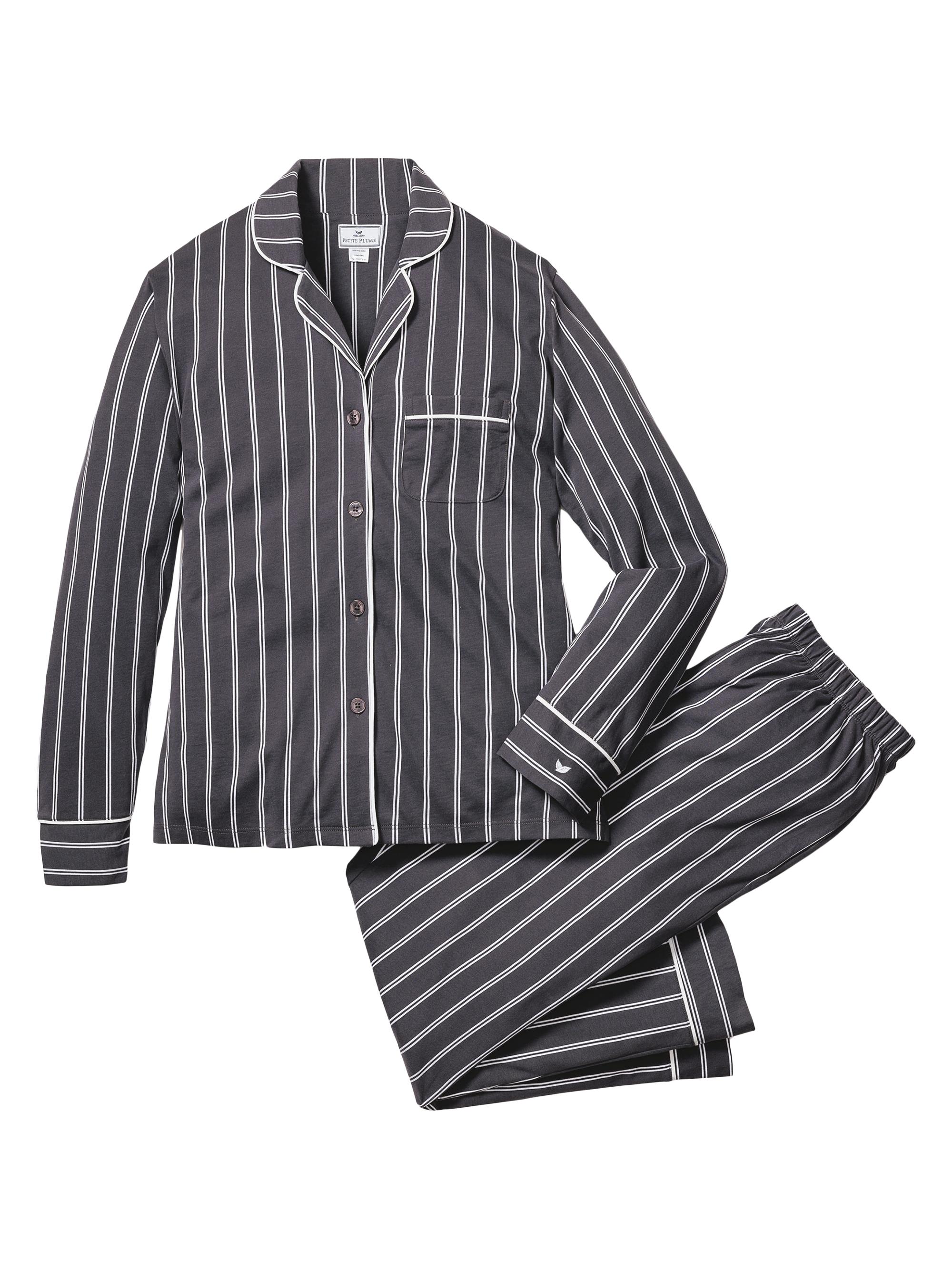 Petite Plume Striped Cotton Pajamas - Grey