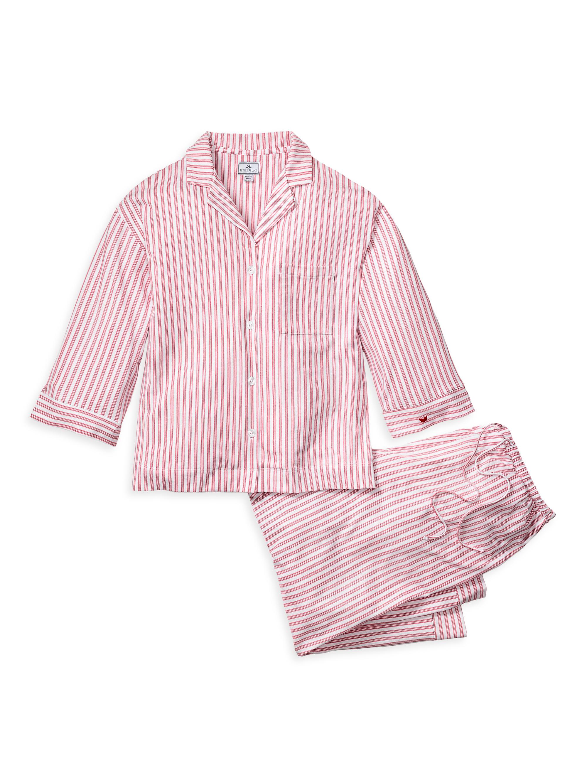 Petite Plume Ticking Stripe Cropped Pajamas - Red