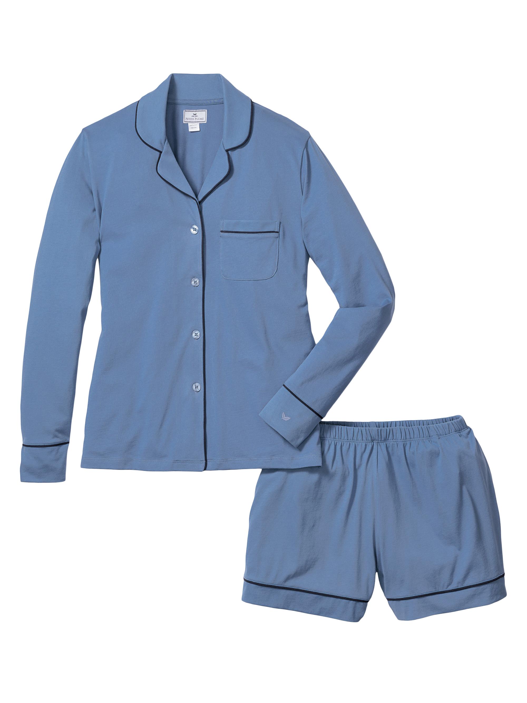 Petite Plume Contrast-Trimmed Short Pajamas - Blue