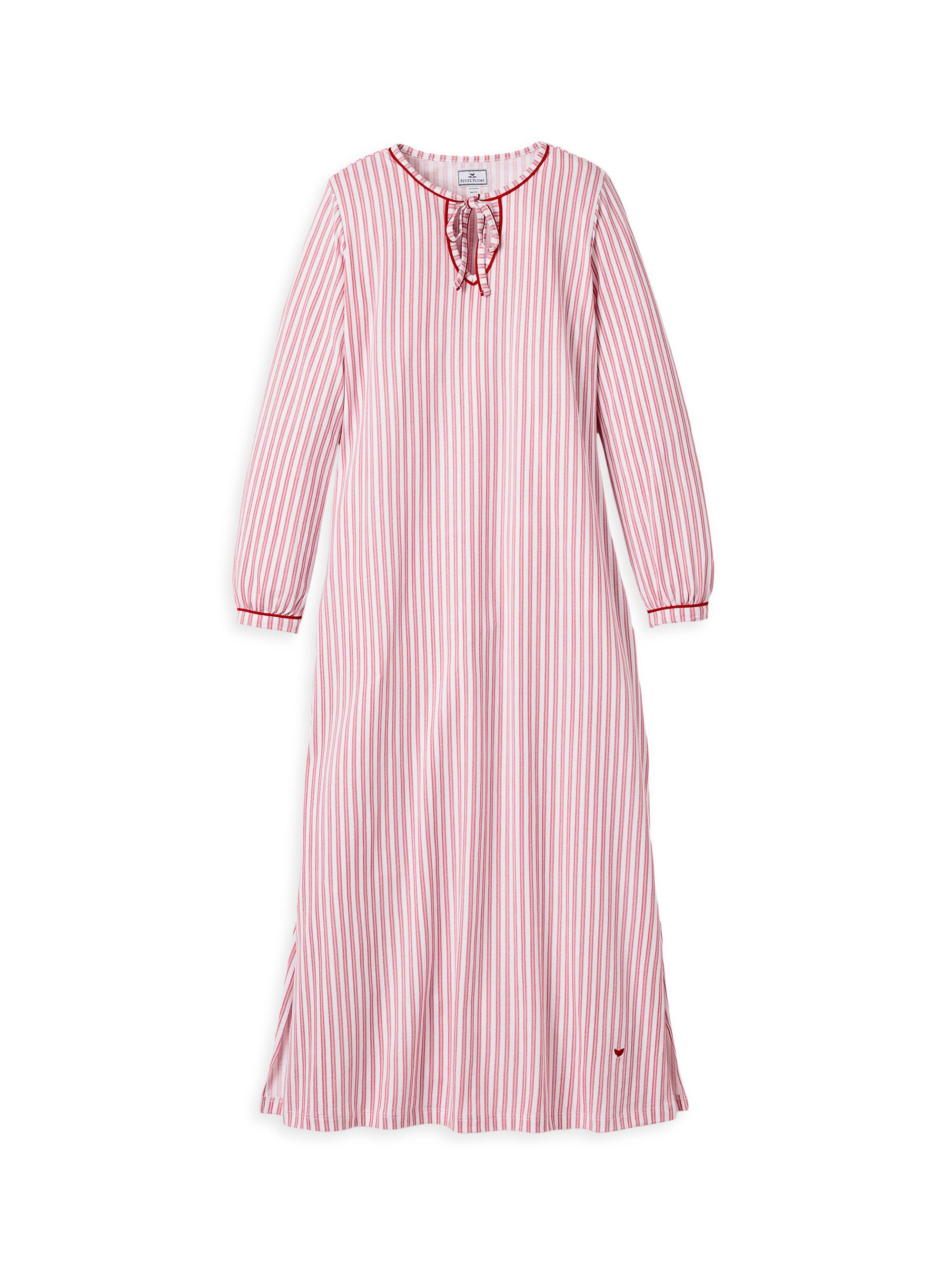 Petite Plume Harlow Striped Cotton Nightgown - Red