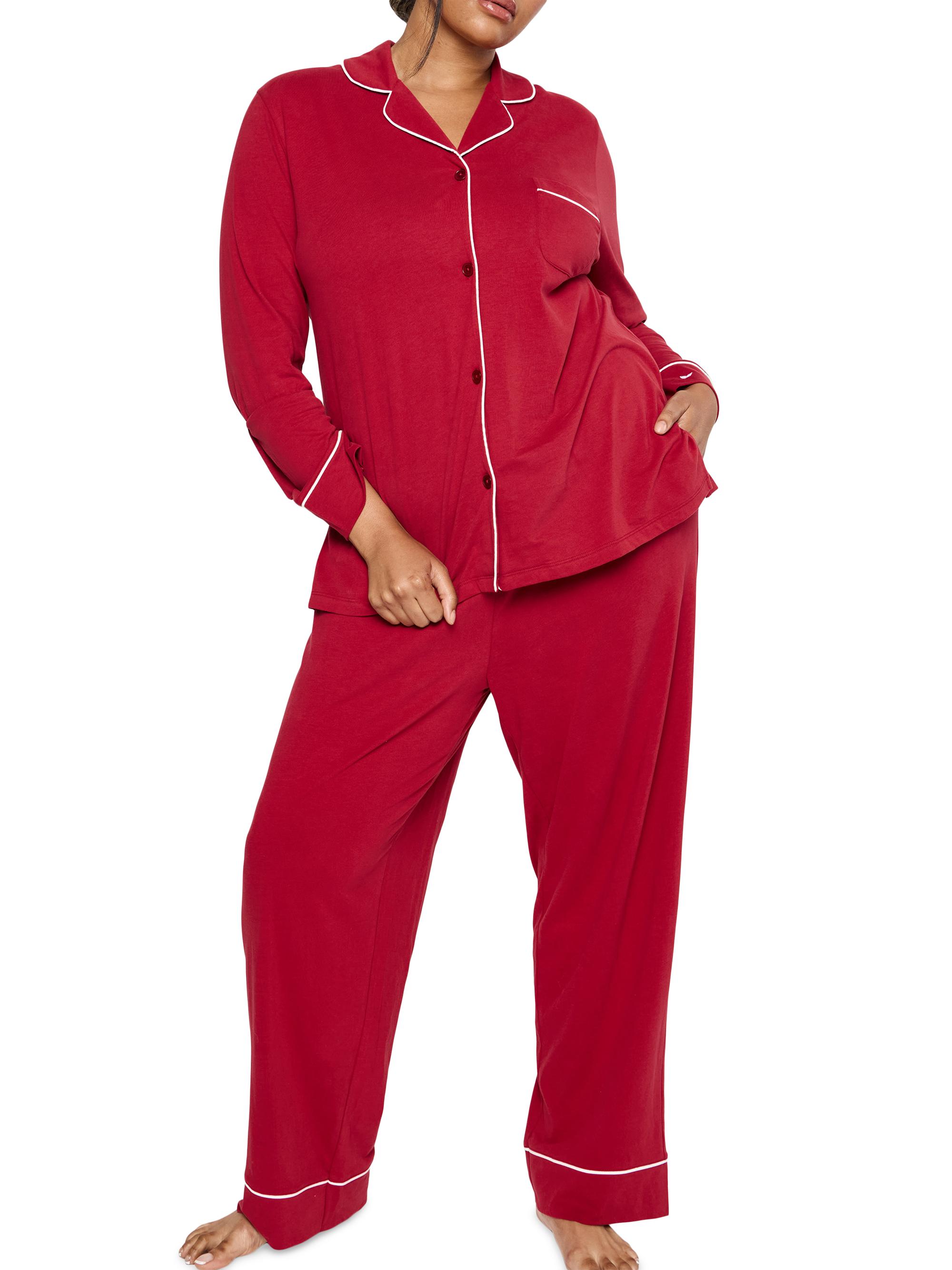 Petite Plume Contrast-Trimmed Cotton Pajamas - Bordeaux