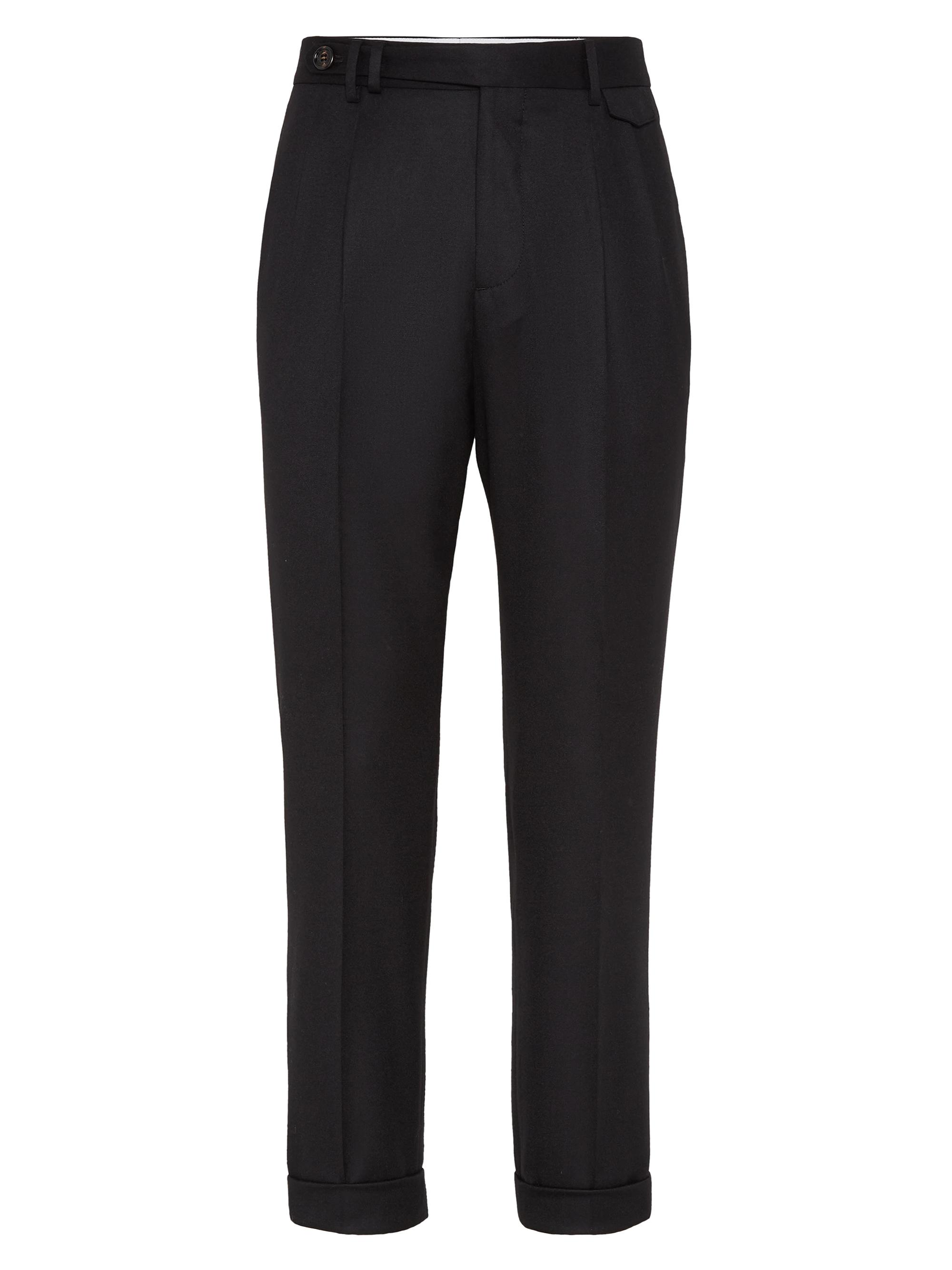 Brunello Cucinelli Men's Virgin Wool Flannel Leisure Fit Trousers - Black