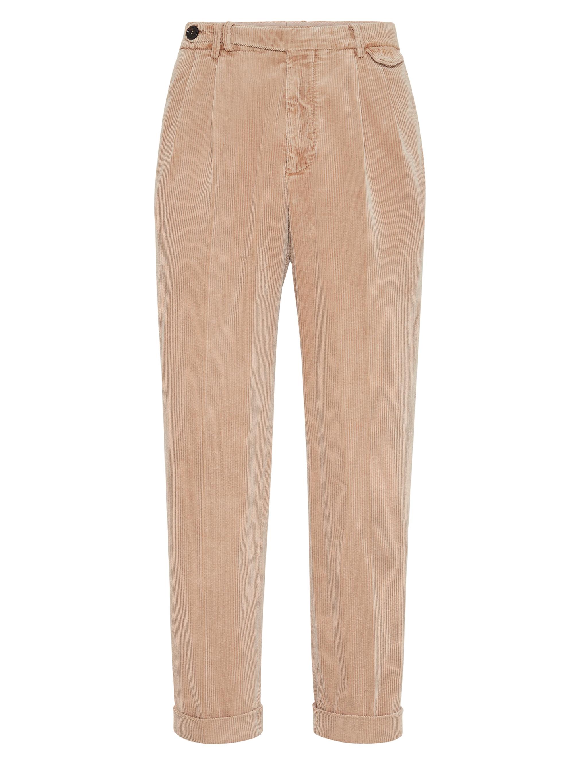 Brunello Cucinelli Men's Garment Dyed Leisure Fit Trousers in Cotton Corduroy - Snow