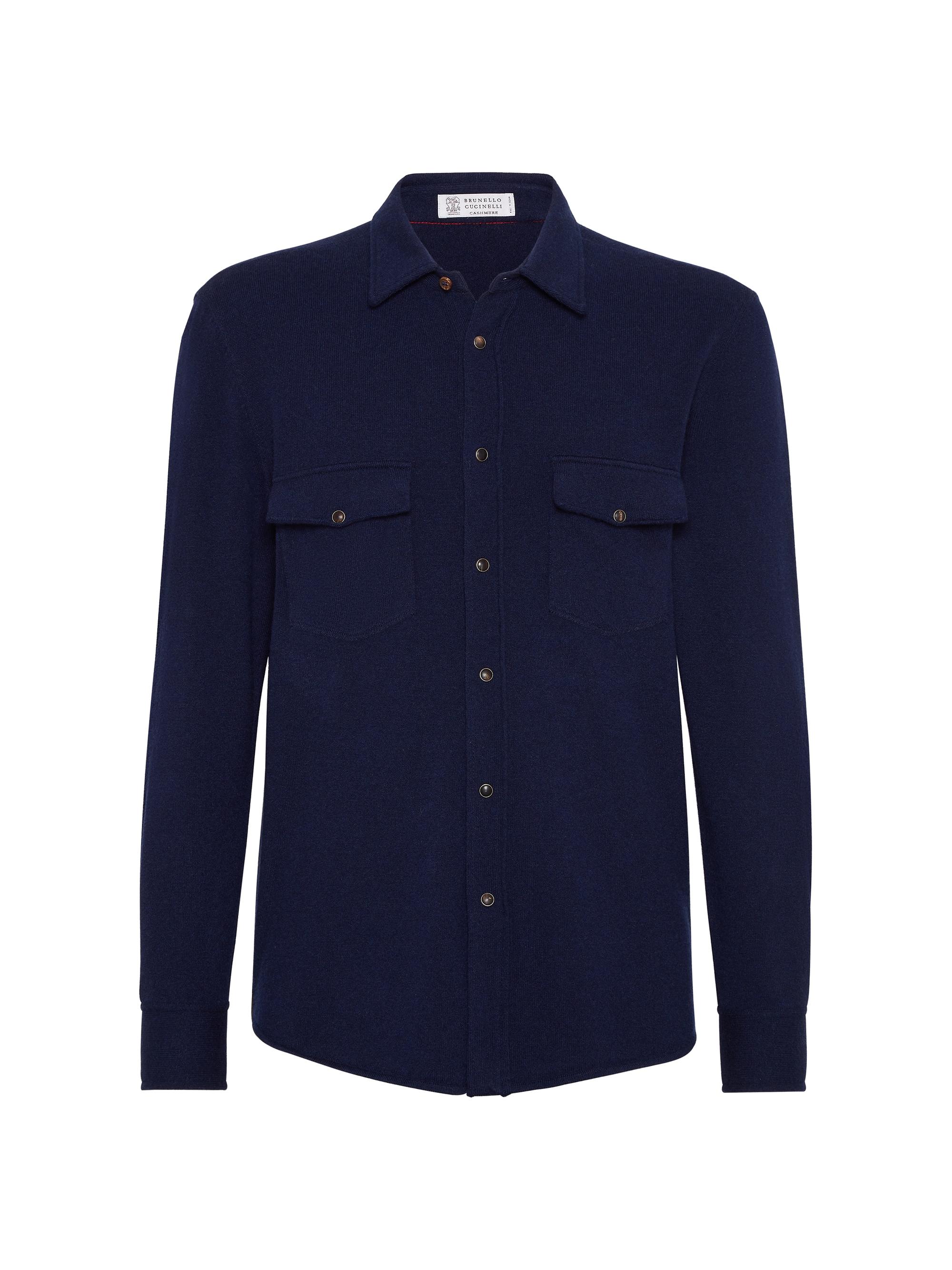 Brunello Cucinelli Men's Virgin Wool, Cashmere and Silk Shirt Style Cardigan - Marine